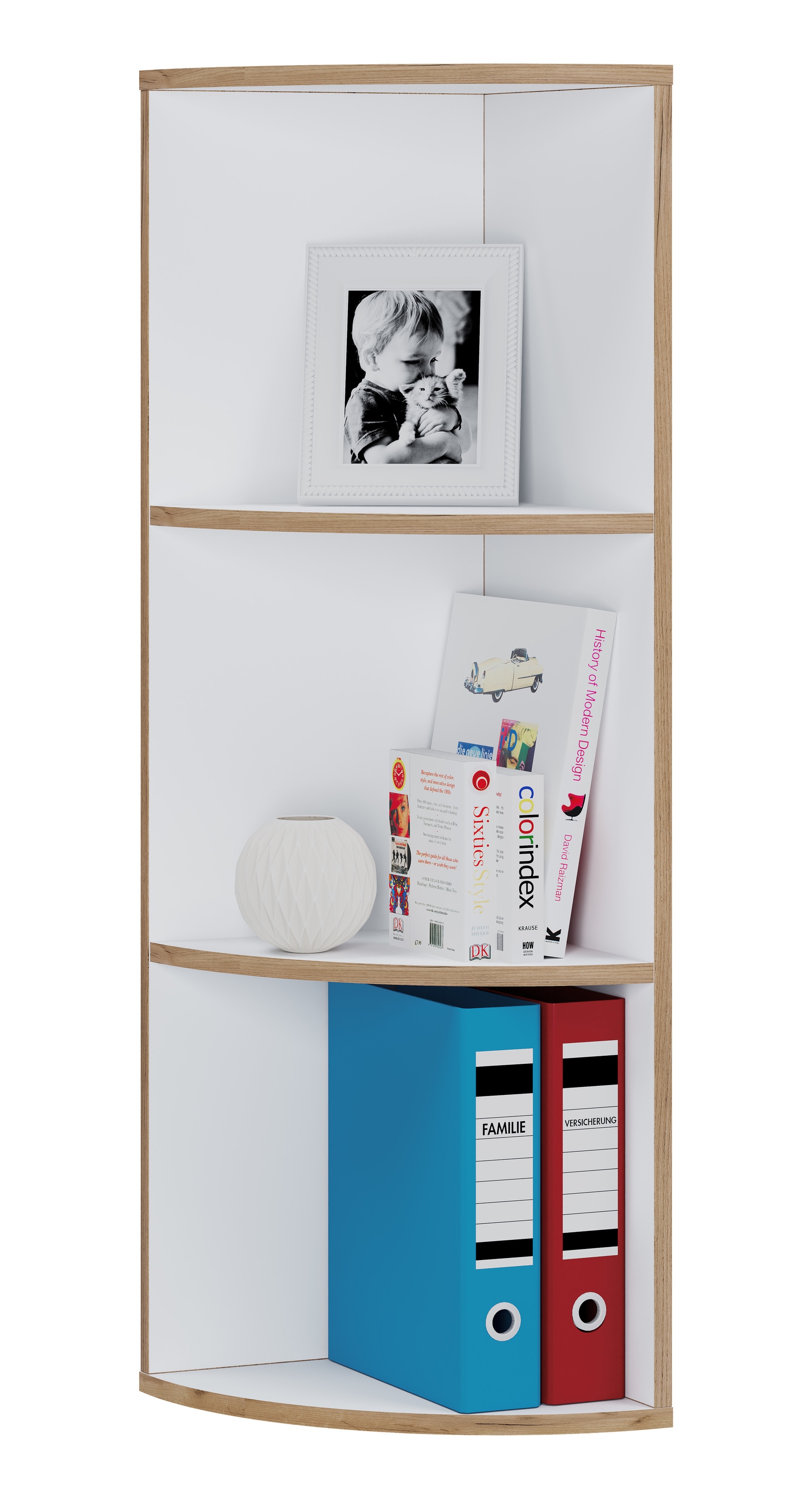 VCM Holzregal stehend | platzsparendes Eckregal | Ma&szlig;e B&uuml;cherregal ca. H. 110 x B. 33 x T. 33 cm | elegantes Regal | B&uuml;roregal &ndash; Salia 3fach 