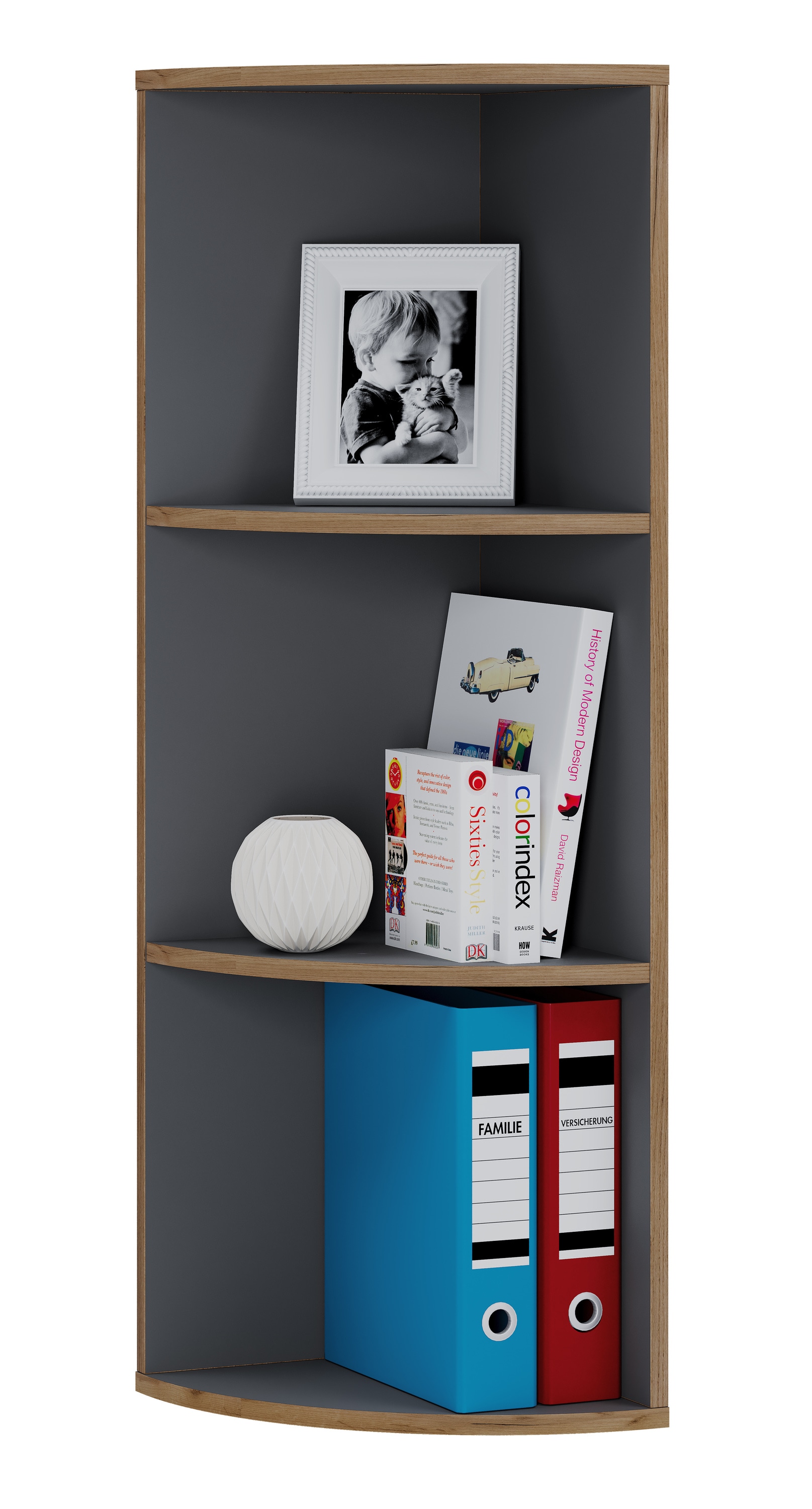 VCM Holzregal stehend | platzsparendes Eckregal | Ma&szlig;e B&uuml;cherregal ca. H. 110 x B. 33 x T. 33 cm | elegantes Regal | B&uuml;roregal &ndash; Salia 3fach 