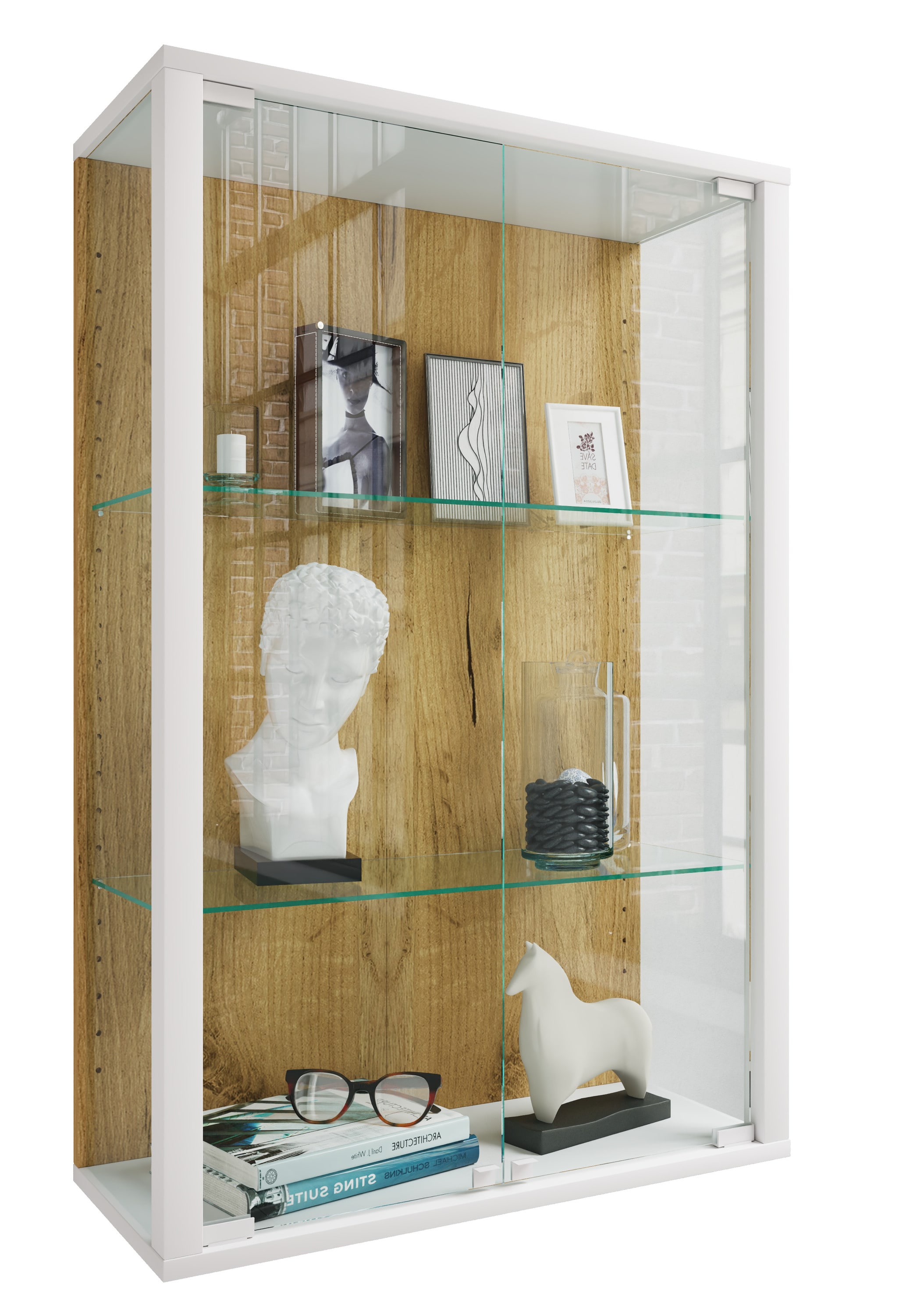 VCM Glasvitrine h&auml;ngend | Vitrine Glas mit ESG-Sicherheitsglas | Ma&szlig;e: H. 80 x B. 60 x T. 25 cm | H&auml;ngevitrine Glas | Modern und platzsparend | Glas Vitrinenschrank - Udina M 