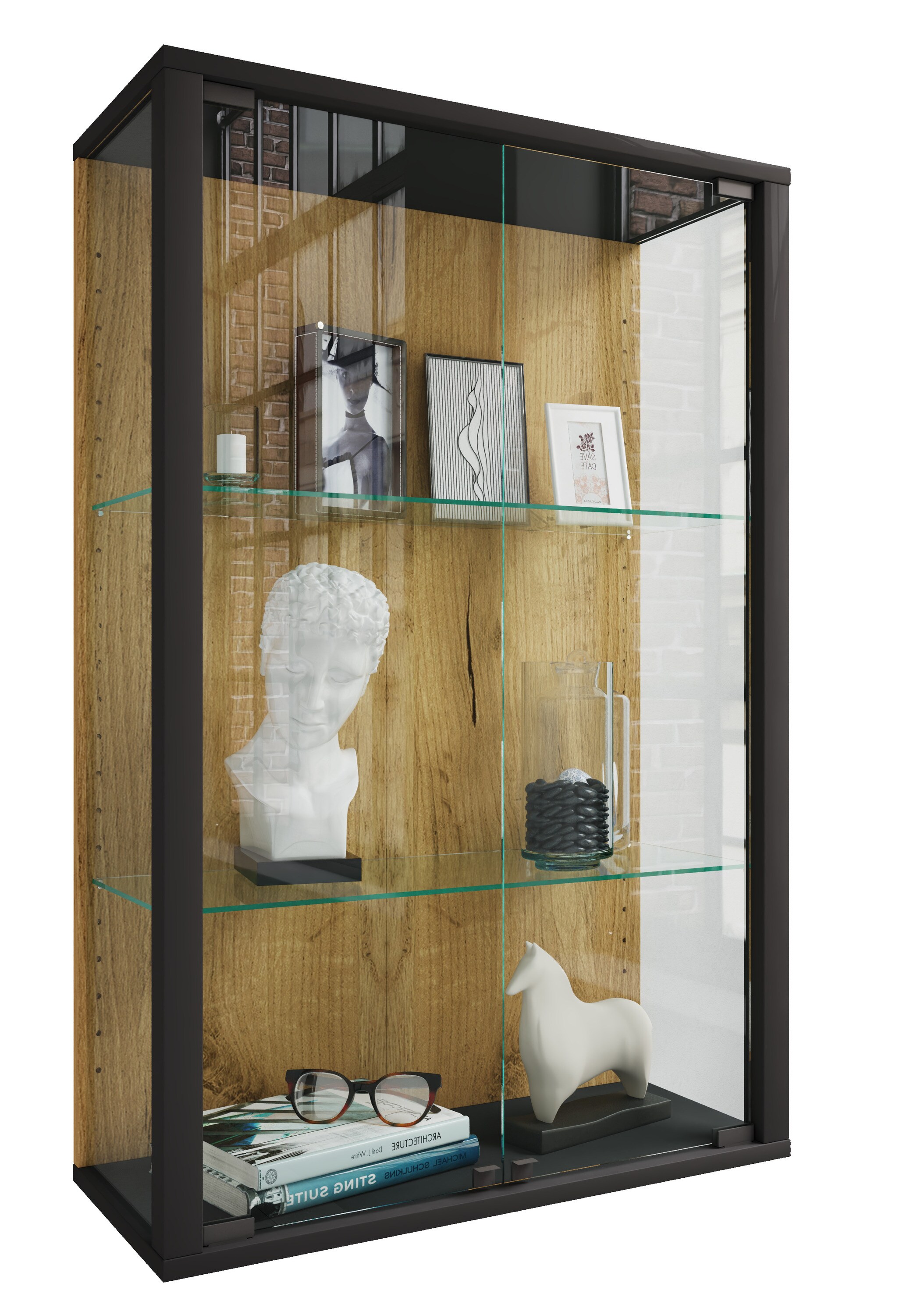 VCM Glasvitrine h&auml;ngend | Vitrine Glas mit ESG-Sicherheitsglas | Ma&szlig;e: H. 80 x B. 60 x T. 25 cm | H&auml;ngevitrine Glas | Modern und platzsparend | Glas Vitrinenschrank - Udina M 