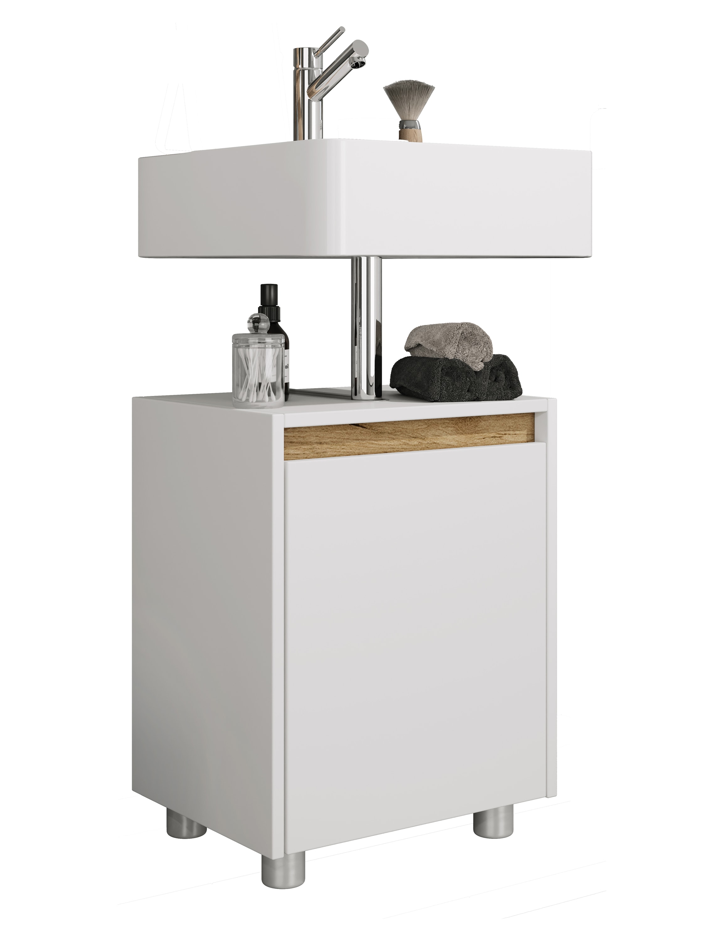 VCM Waschbeckenunterschrank, Holz Badschrank mit 1 Dreht&uuml;r, 55 x 42 x 33 cm, Badunterschrank f&uuml;r das G&auml;ste-WC, Cosila 