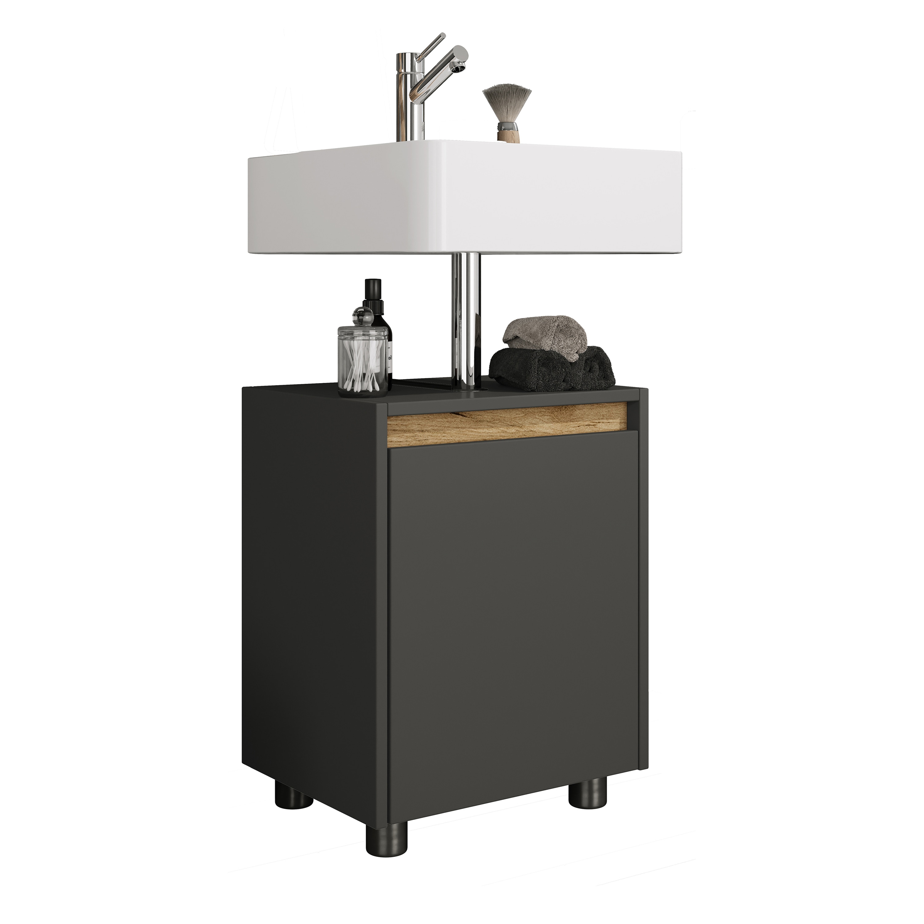 VCM Waschbeckenunterschrank, Holz Badschrank mit 1 Dreht&uuml;r, H. 55 x B. 42 x T. 33 cm, Badunterschrank f&uuml;r das G&auml;ste-WC, Cosila 