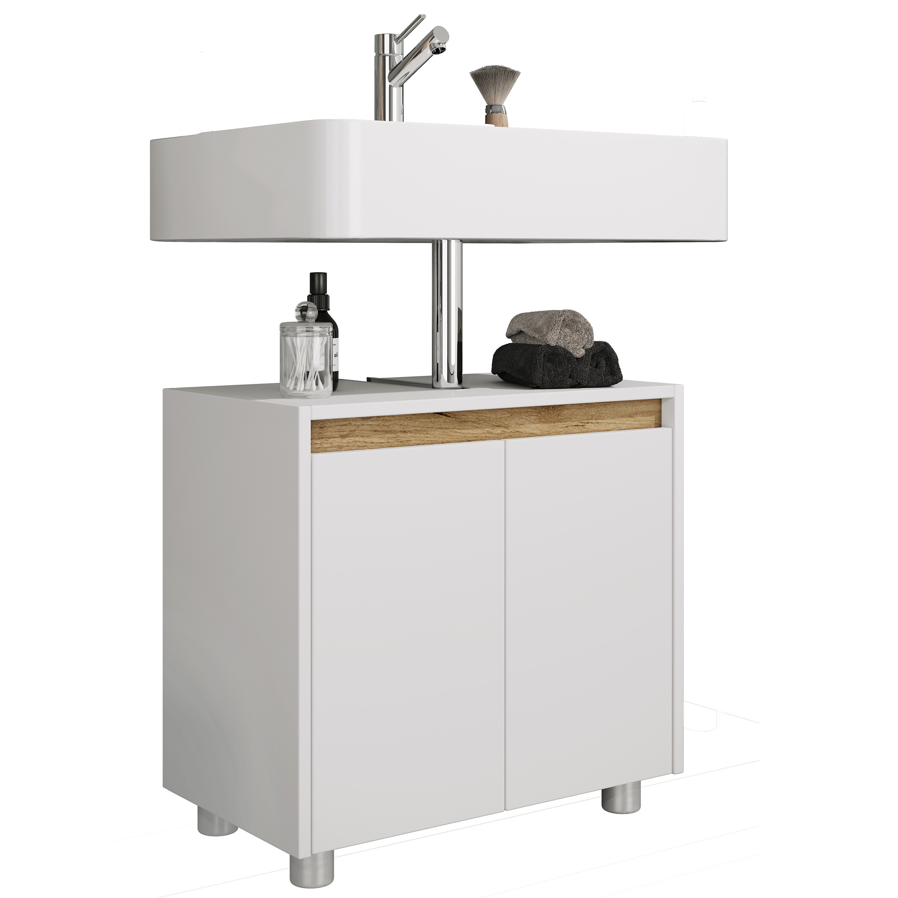 VCM Waschbeckenunterschrank, Holz Badschrank mit 2 Dreht&uuml;ren, 55 x 57 x 33 cm, Badunterschrank Cosila 