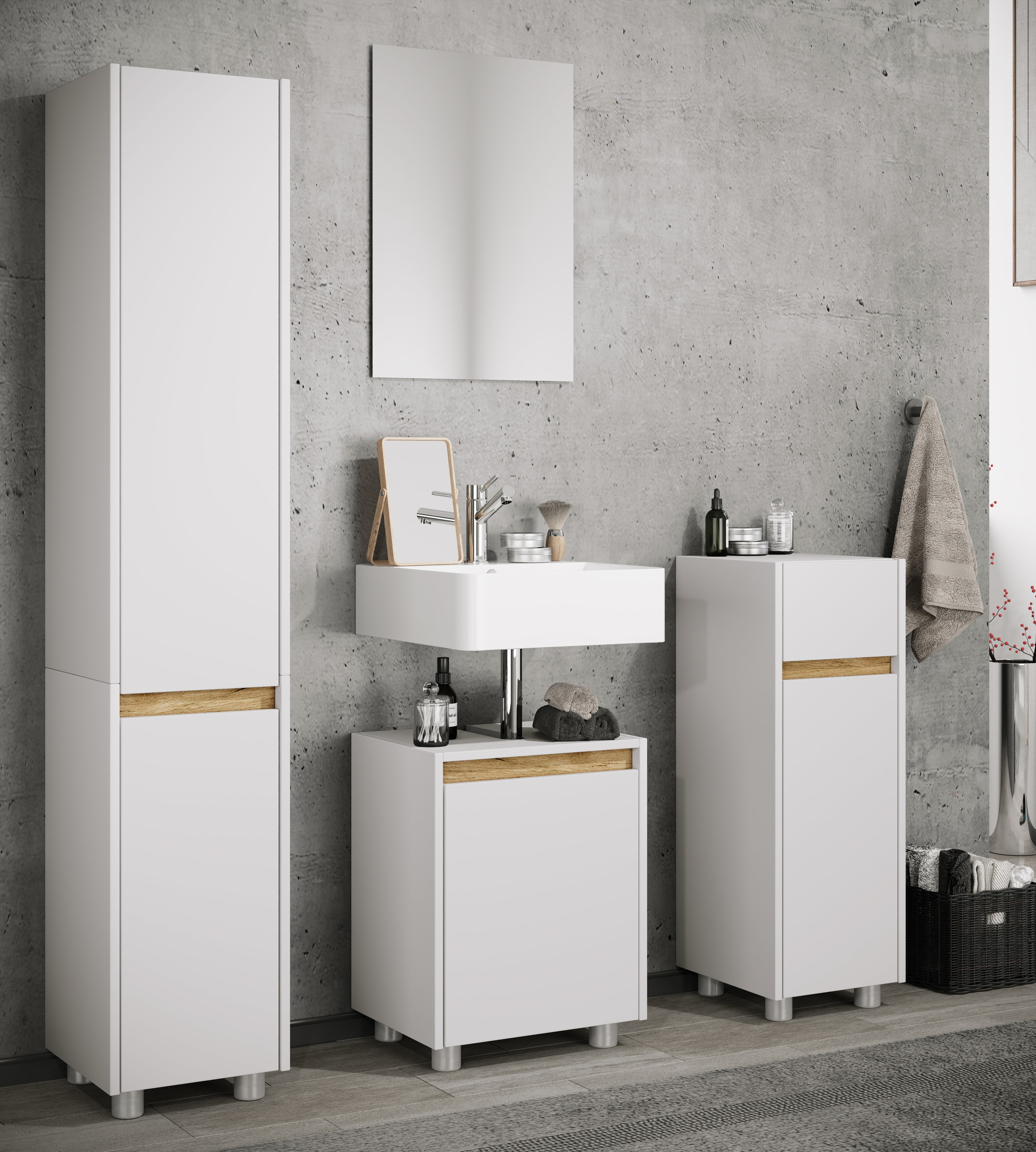 VCM Midischrank &ndash; schmaler Badschrank mit 1 Schublade und 1 Dreht&uuml;r, H. 85 x B. 30 x T. 32 cm, kompakte Aufbewahrung f&uuml;r Badezimmer, Badm&ouml;bel Schubladenkommode, Cosila 