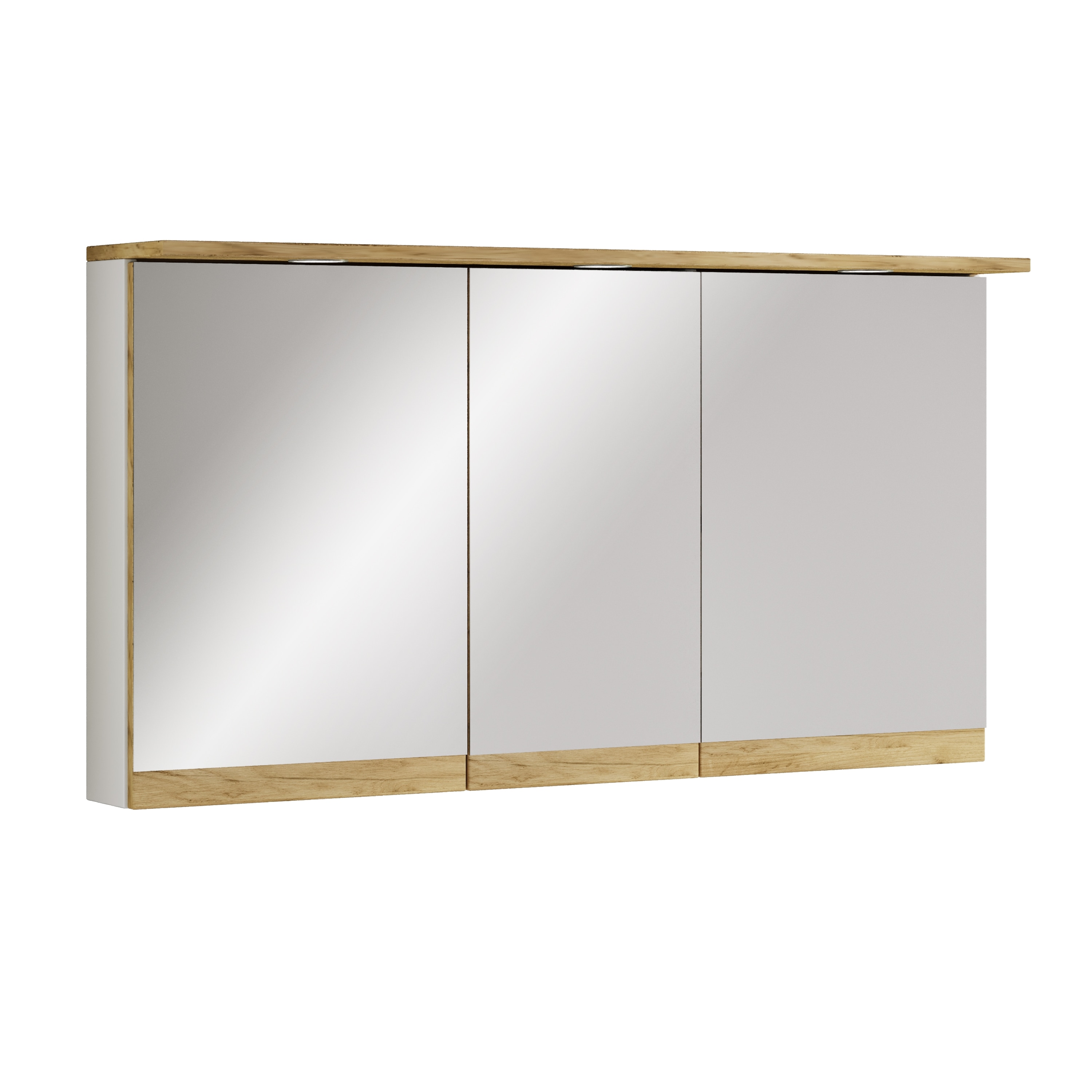 VCM Badspiegelschrank mit Beleuchtung und Steckdose &ndash; Spiegelschrank Bad mit 3 T&uuml;ren und 4 F&auml;chern &ndash; Badezimmerschrank h&auml;ngend &ndash; H. 59 x B. 110 x T. 23 cm, Cosila 