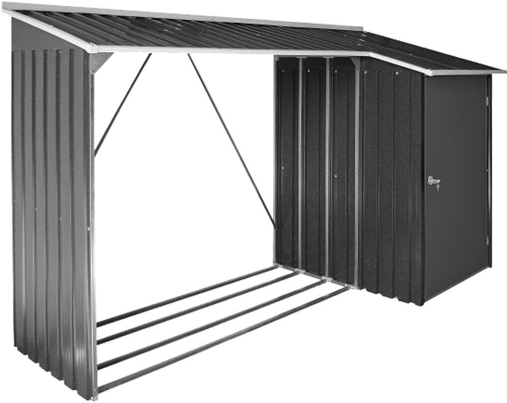 Duramax Metall Kaminholzregal  mit Dach und Schuppen / Holzlager / Kaminholzunterstand Maße H. 161 x B. 272 x T. 108 cm