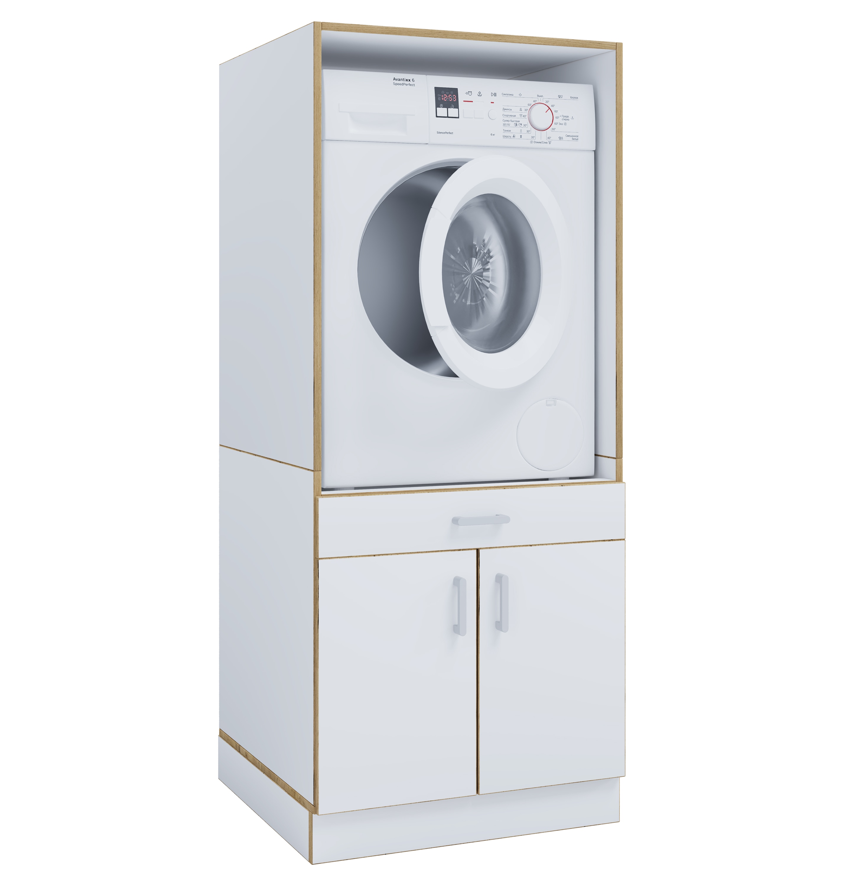 VCM Waschmaschinenschrank mit Unterschrank, Waschmaschinenumbau mit Stauraum hinter zwei Dreht&uuml;ren und einer Schublade, Ma&szlig;e: &Uuml;berbauschrank H. 162 x B. 67 x T. 68 cm, Rislo CL XL 