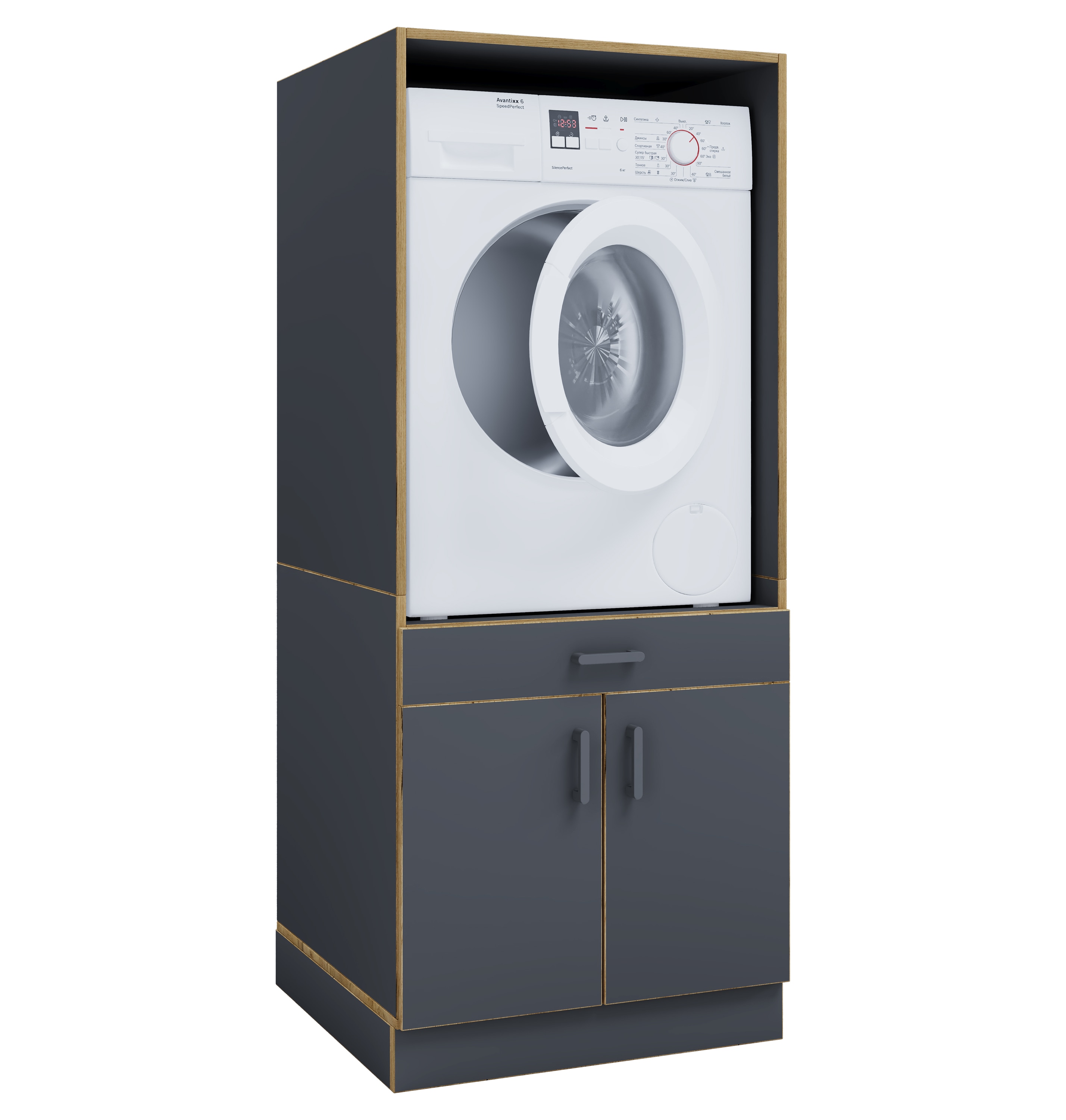 VCM Waschmaschinenschrank mit Unterschrank, Waschmaschinenumbau mit Stauraum hinter zwei Dreht&uuml;ren und einer Schublade, Ma&szlig;e: &Uuml;berbauschrank H. 162 x B. 67 x T. 68 cm, Rislo CL XL 