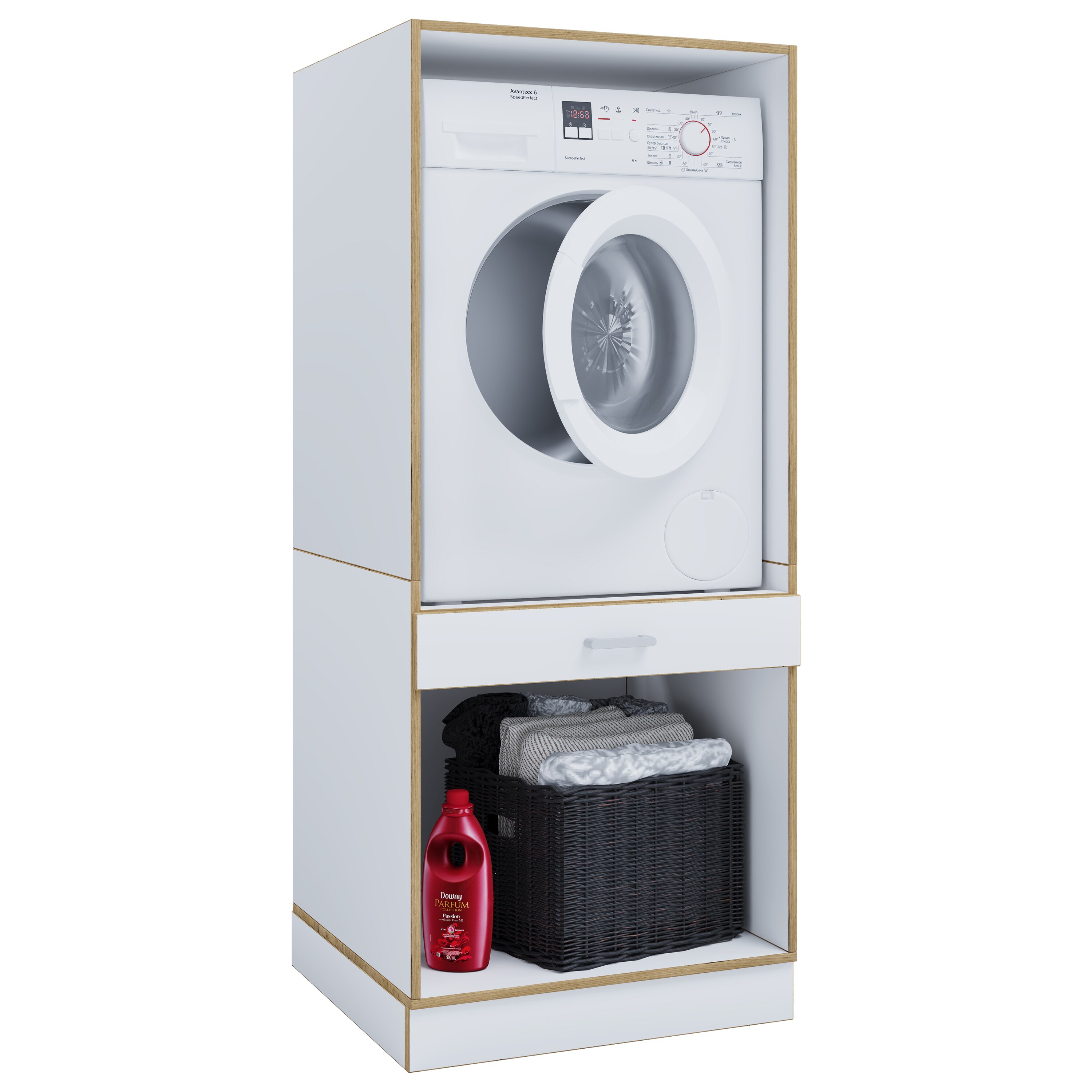 VCM Waschmaschinenschrank mit Unterschrank, Waschmaschinenumbau mit Stauraum hinter zwei Dreht&uuml;ren und einer Schublade, Ma&szlig;e: &Uuml;berbauschrank H. 162 x B. 67 x T. 68 cm, Rislo OP XL 