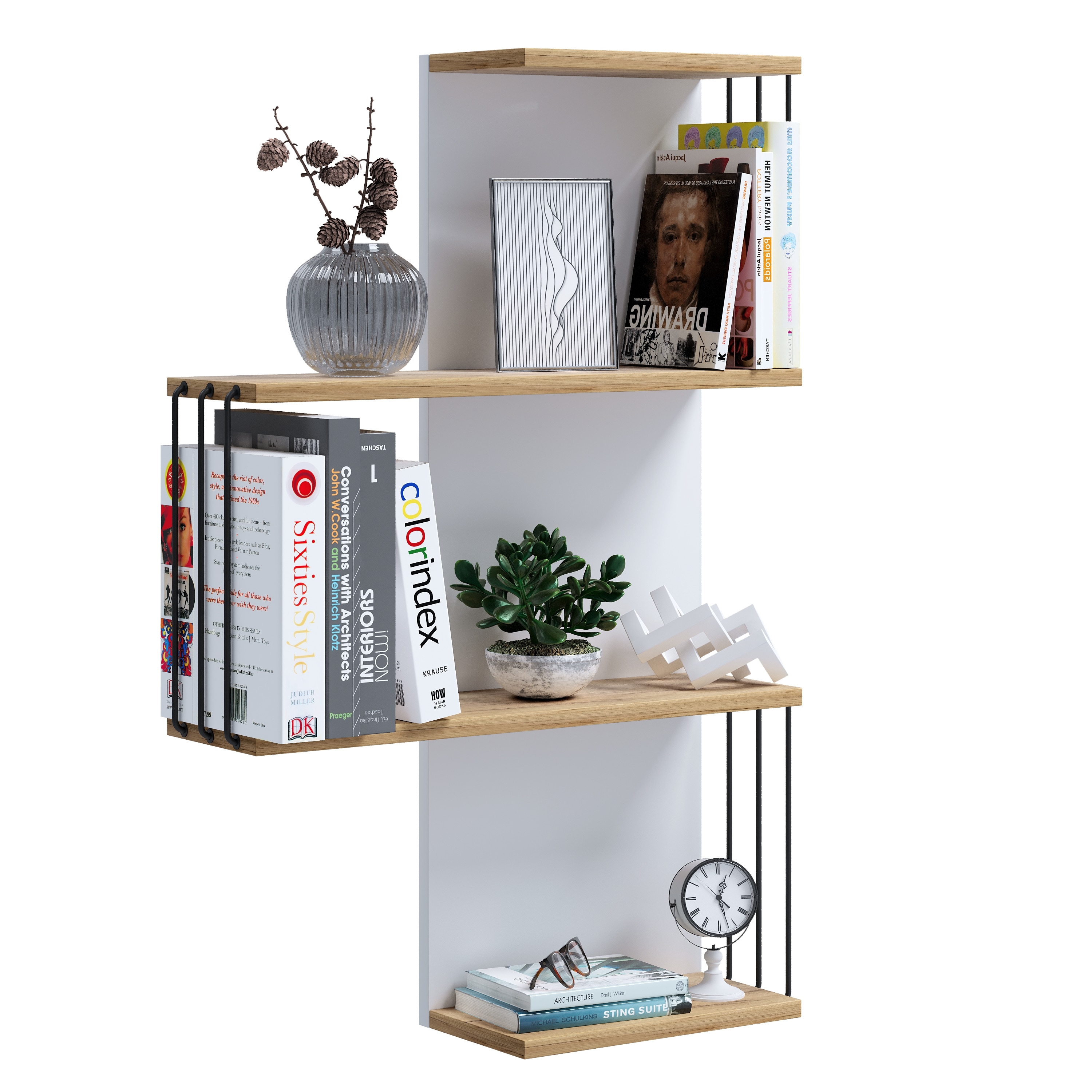 VCM Modernes H&auml;ngeregal aus Holz &ndash; platzsparendes Wandregal Dolira L, 98 x 68 x 19 cm, elegantes Aufbewahrungs- und B&uuml;cherregal f&uuml;r Wohnzimmer, B&uuml;ro & Flur 