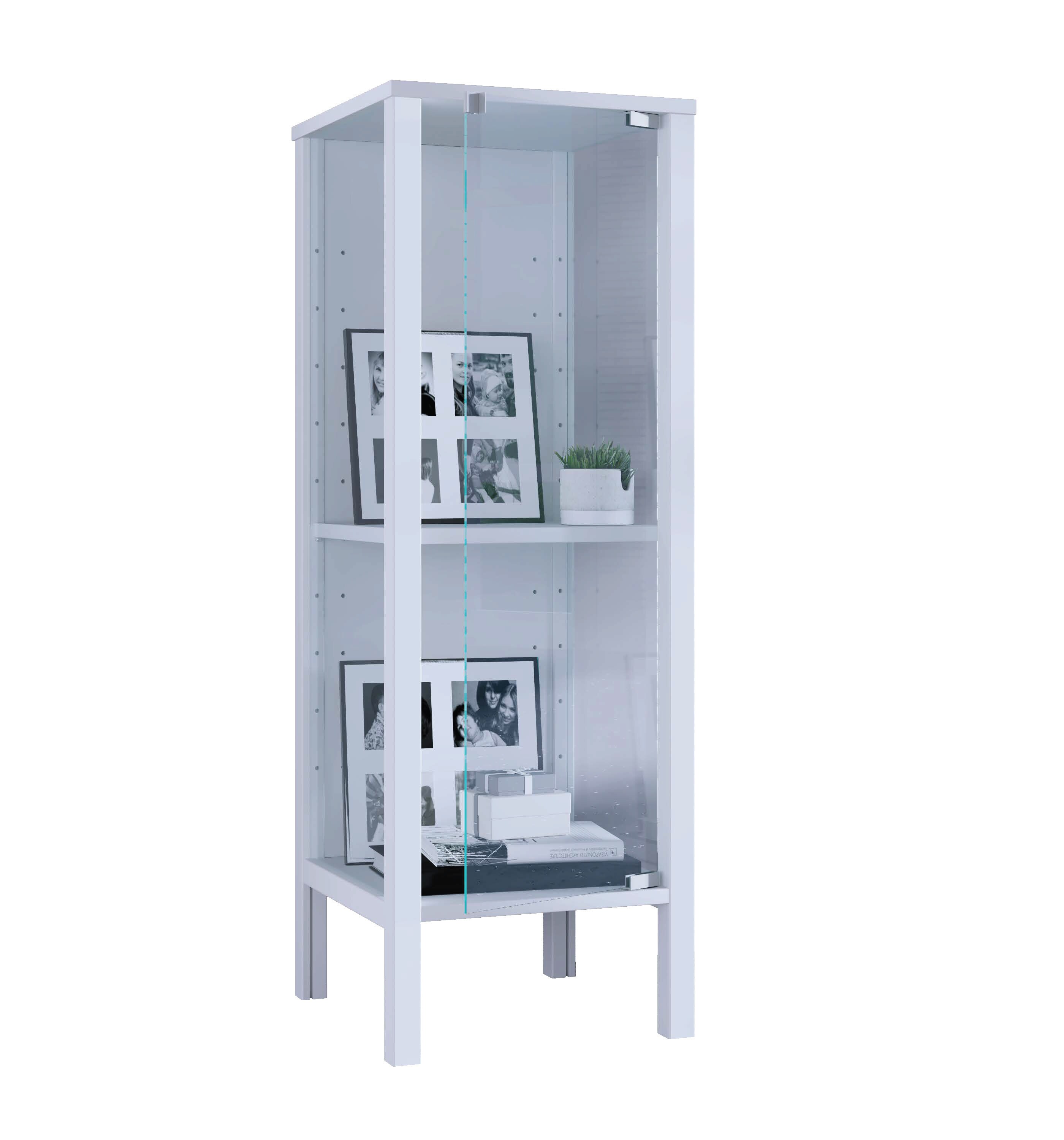 VCM Glasvitrine stehend Jensol S &ndash; Vitrinenschrank mit ESG-Sicherheitsglas, moderne Standvitrine, Glasfront & Seitenteile, platzsparende Vitrine, ca. 98 x 33 x 35 cm 