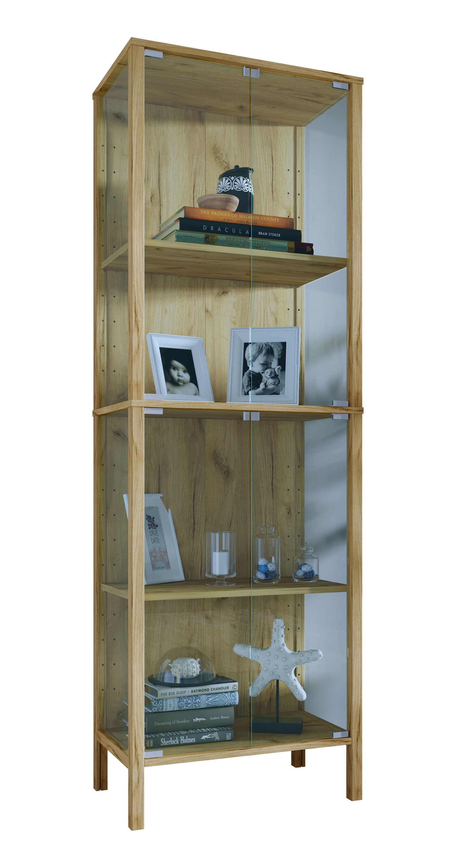 VCM Glasvitrine stehend Jensol XL &ndash; hohe Standvitrine mit ESG-Sicherheitsglas, Glasfront & Seitenteile, moderner Vitrinenschrank, ca. 178 x 60 x 35 cm 