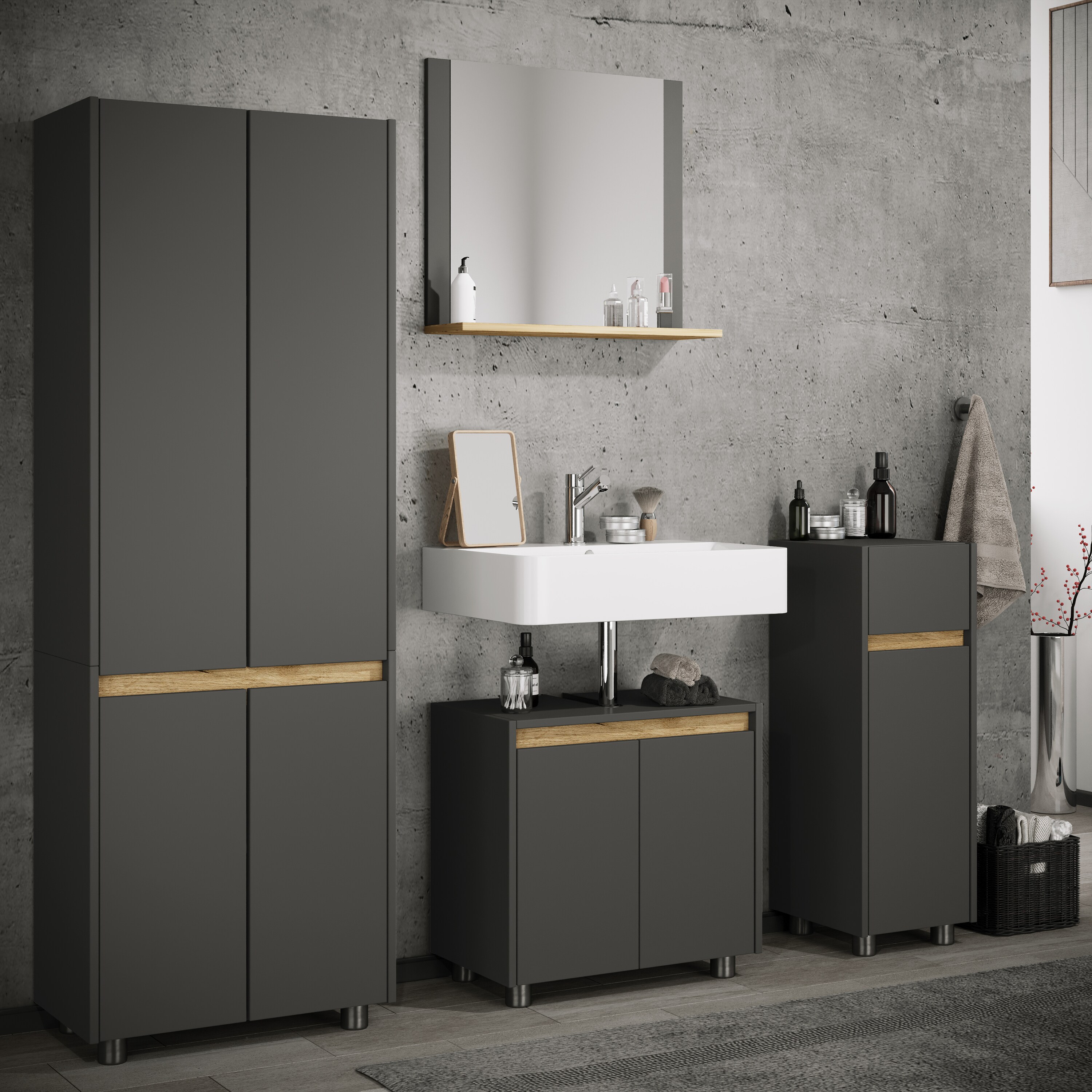 VCM Holz-Badezimmerschrank - Hochschrank mit zwei Dreht&uuml;ren und Schublade, Ma&szlig;e ca. H. 165 x B. 40 x T. 33 cm, robustes Badm&ouml;bel f&uuml;r mehr Stauraum, Cosila 