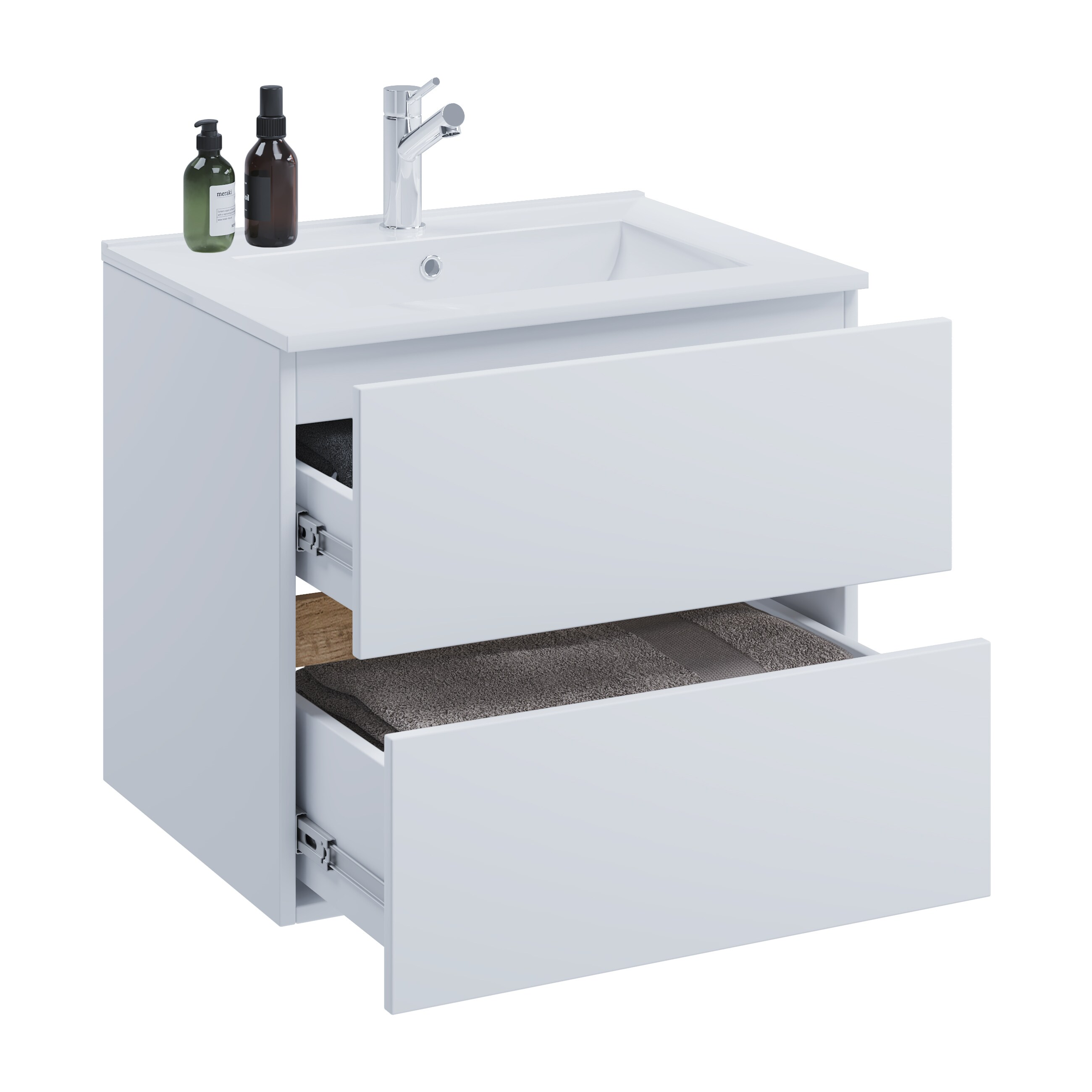 VCM 2-tlg. Waschtisch mit Keramikbecken, Badschrank mit 2 Softclose-Schubladen, Ma&szlig;e Waschplatz Set: H. 51 x B. 61 x T. 47 cm, Cosila-I 