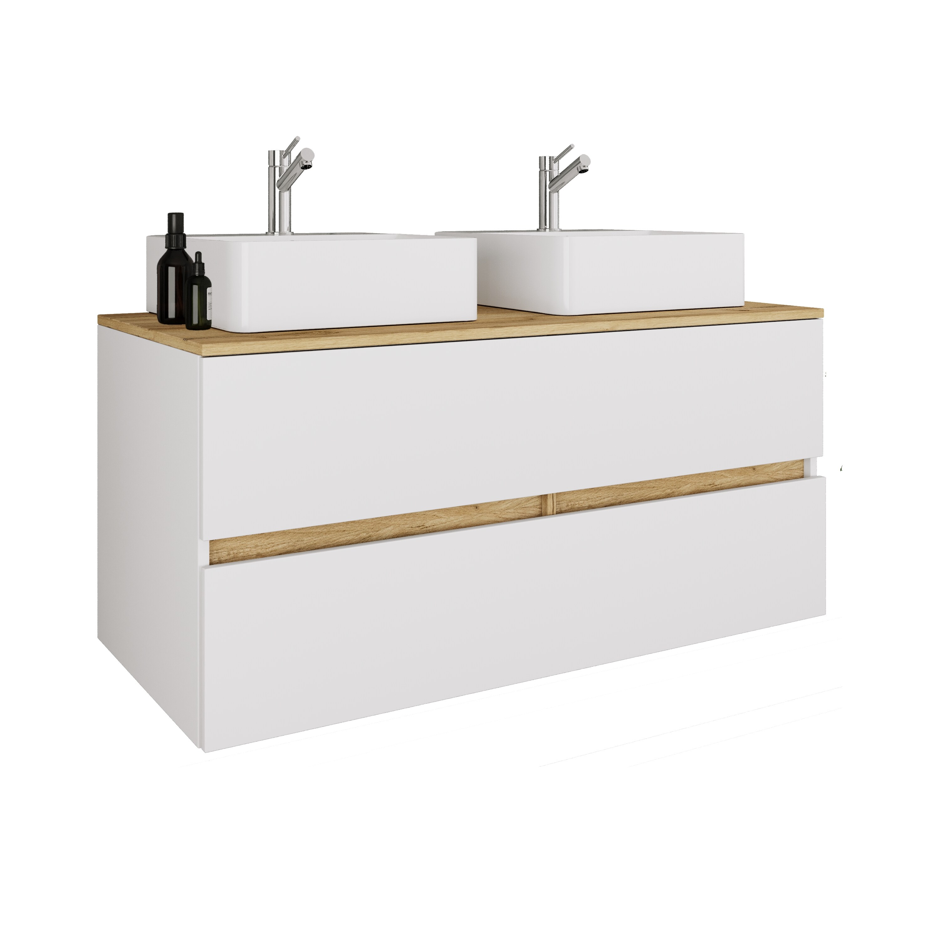 VCM 3-tlg. Doppelwaschtisch Cosila mit 2 Keramikbecken &ndash; Badschrank mit 2 Softclose-Schubladen, Ma&szlig;e Waschplatz Set: H. 51 x B. 111 x T. 51 cm, Cosila-A 