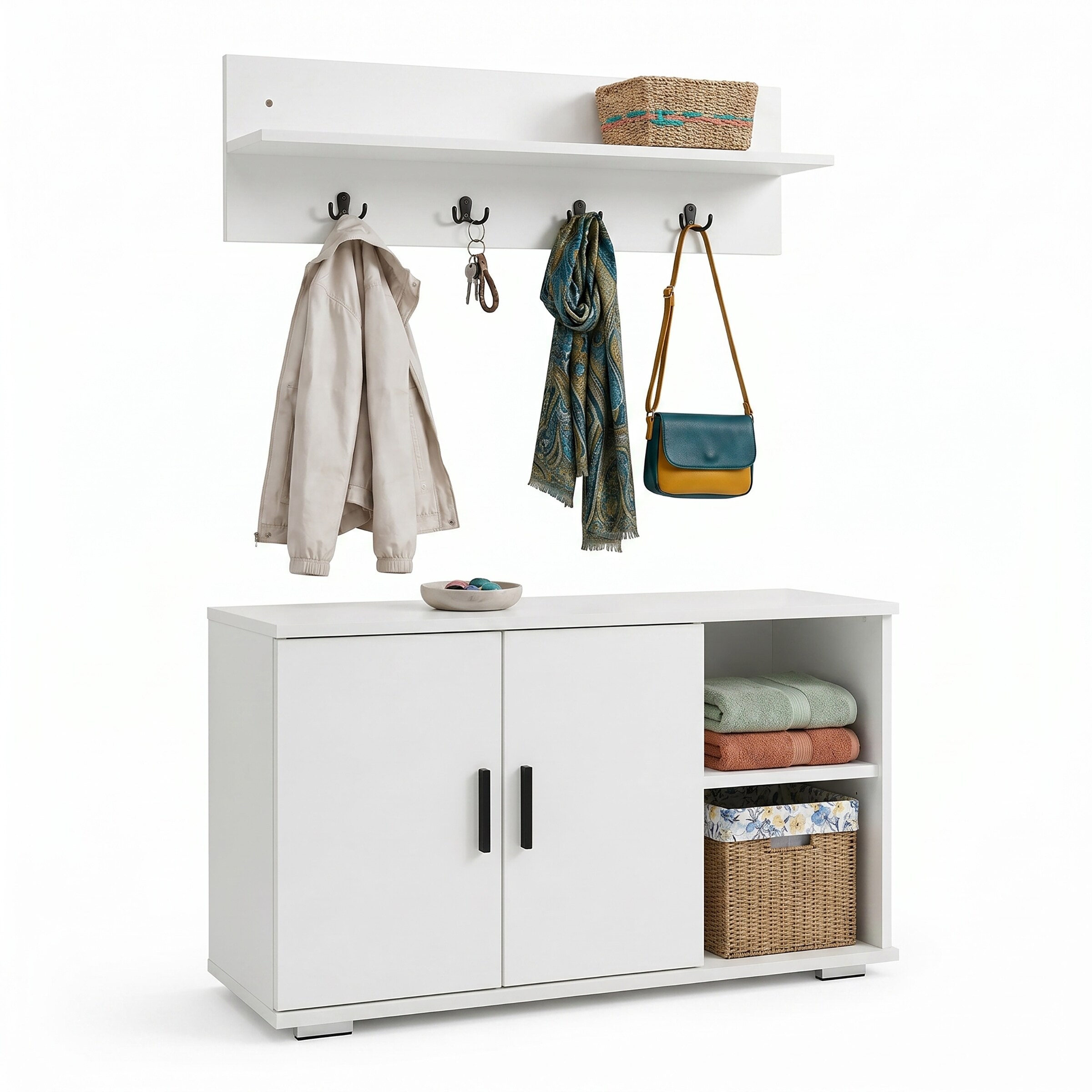 VCM Diele Garderoben Set mit Schuhschrank Sitzbank, Wandgarderobe & Hut Ablage - Gados L 