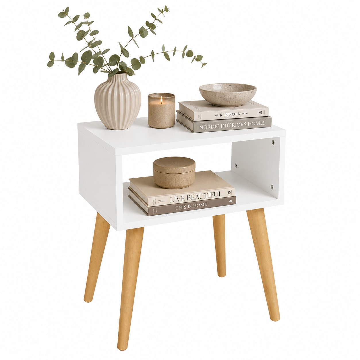 VCM Beistelltisch Nachttisch mit offenem Ablagefach, 45 x 30 x 56 cm, Holzoptik, modernes Retro-Design - Singol  M 