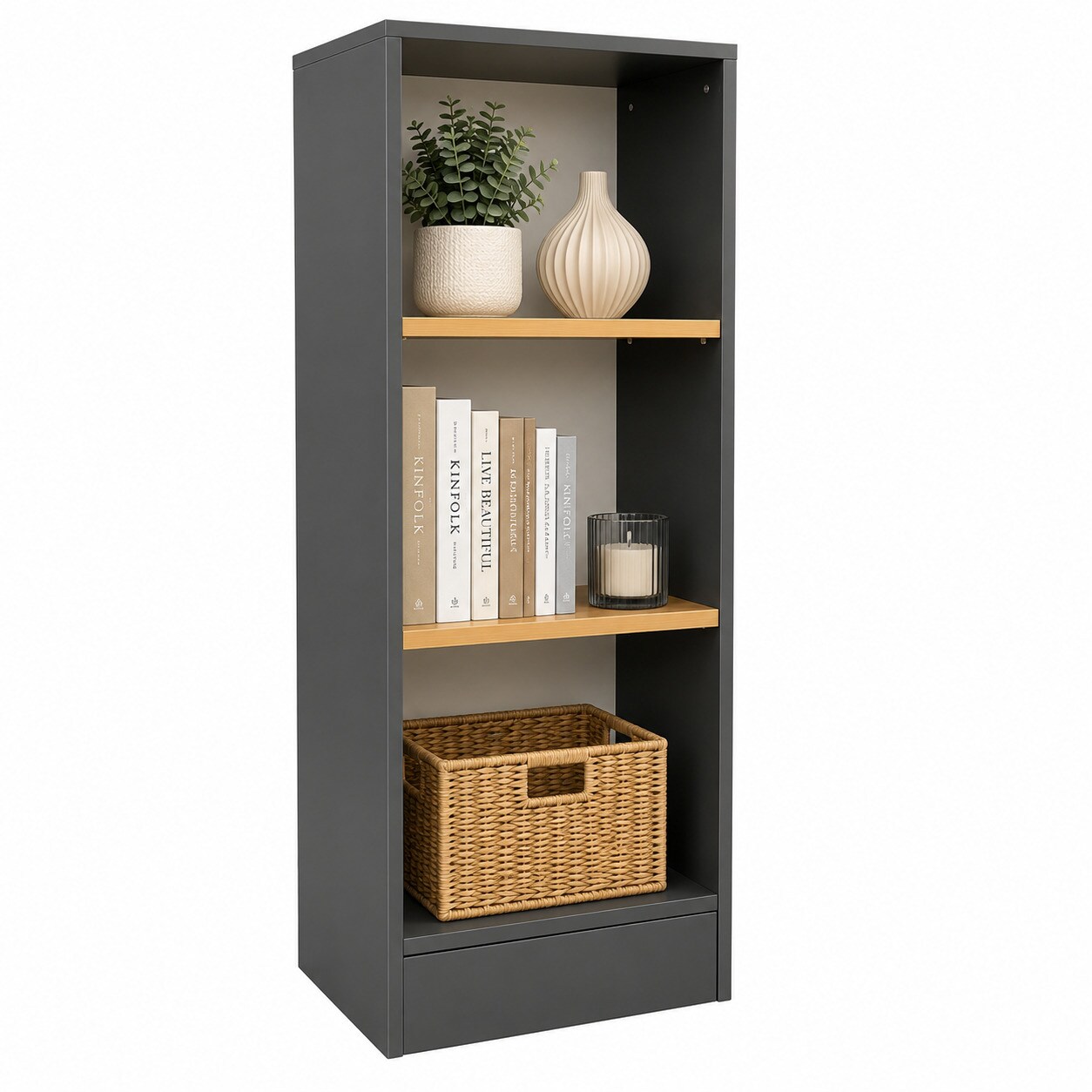 VCM Bücherregal für Aktenordner, Büroregal mit 3 Fächern, H. 114 x B. 52 x 30 cm, Standregal für Büro und Homeoffice - Dilos