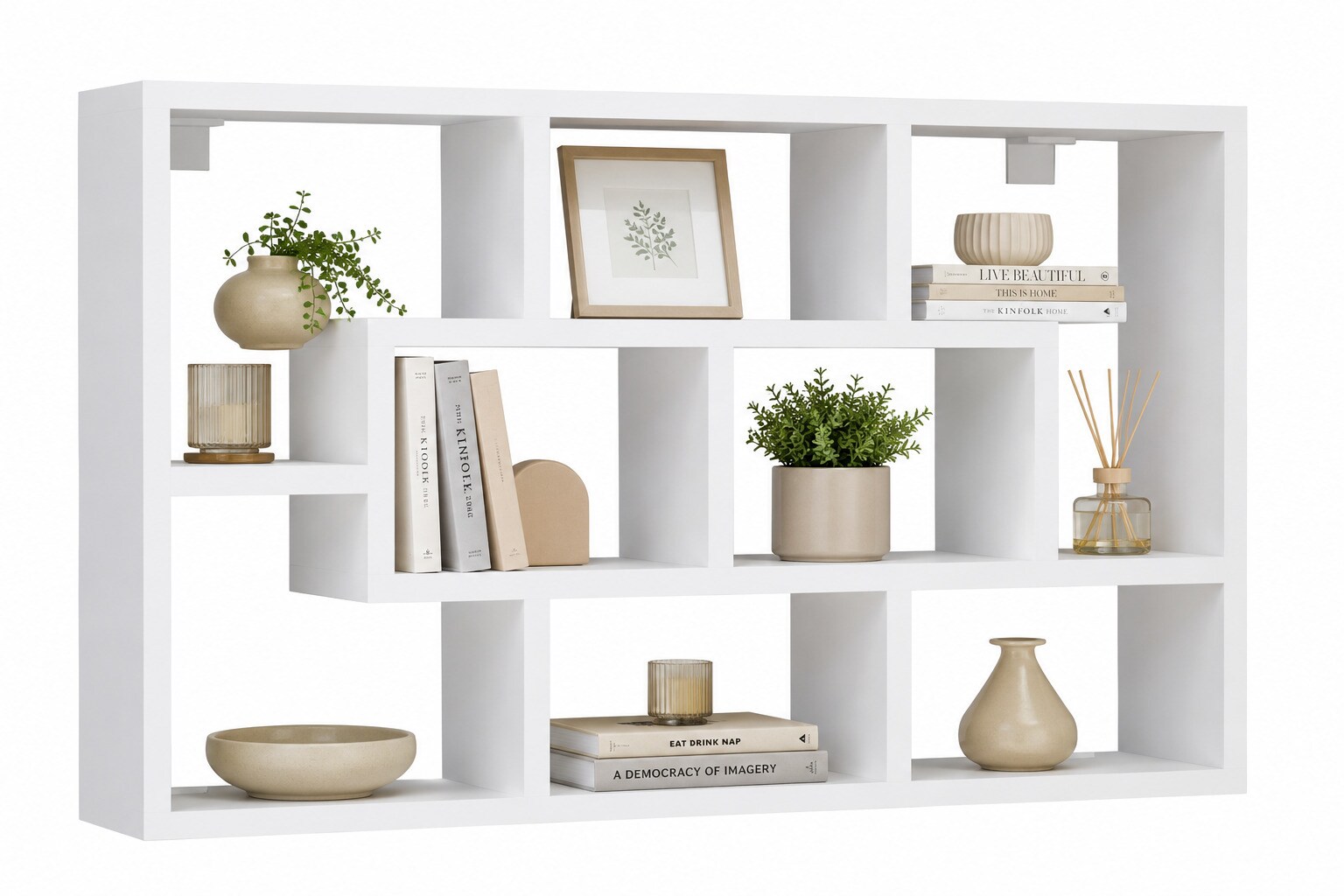 Wandregal mit 10 Fächern, Hängeregal 85 x 48 x 16 cm, Bücherregal und Dekoregal für Wohnzimmer, Büro und Flur - Opila