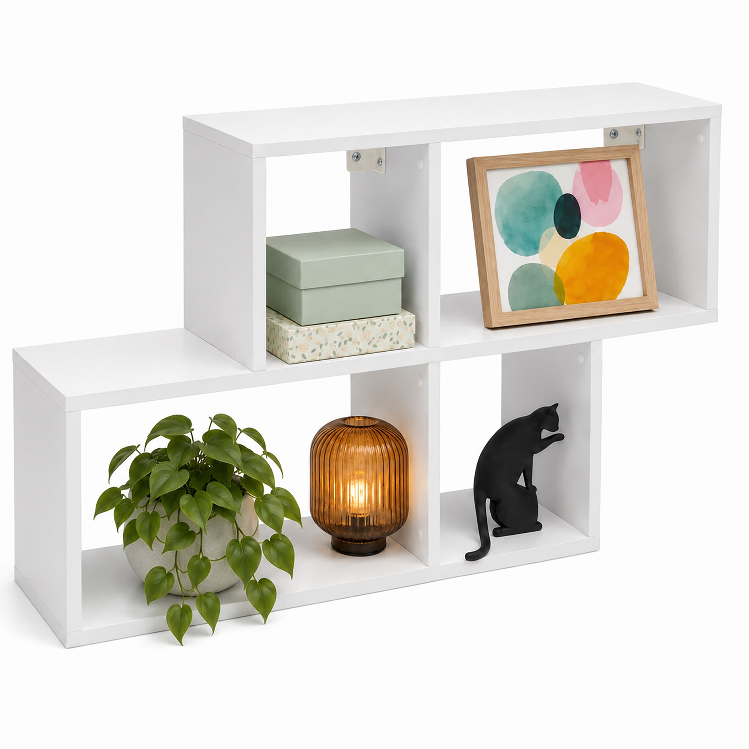 VCM Wandregal mit 5 F&auml;chern, H&auml;ngeregal 100 x 53 x 20 cm, B&uuml;cherregal und Dekoregal f&uuml;r Wohnzimmer, B&uuml;ro und Flur - Lusas 