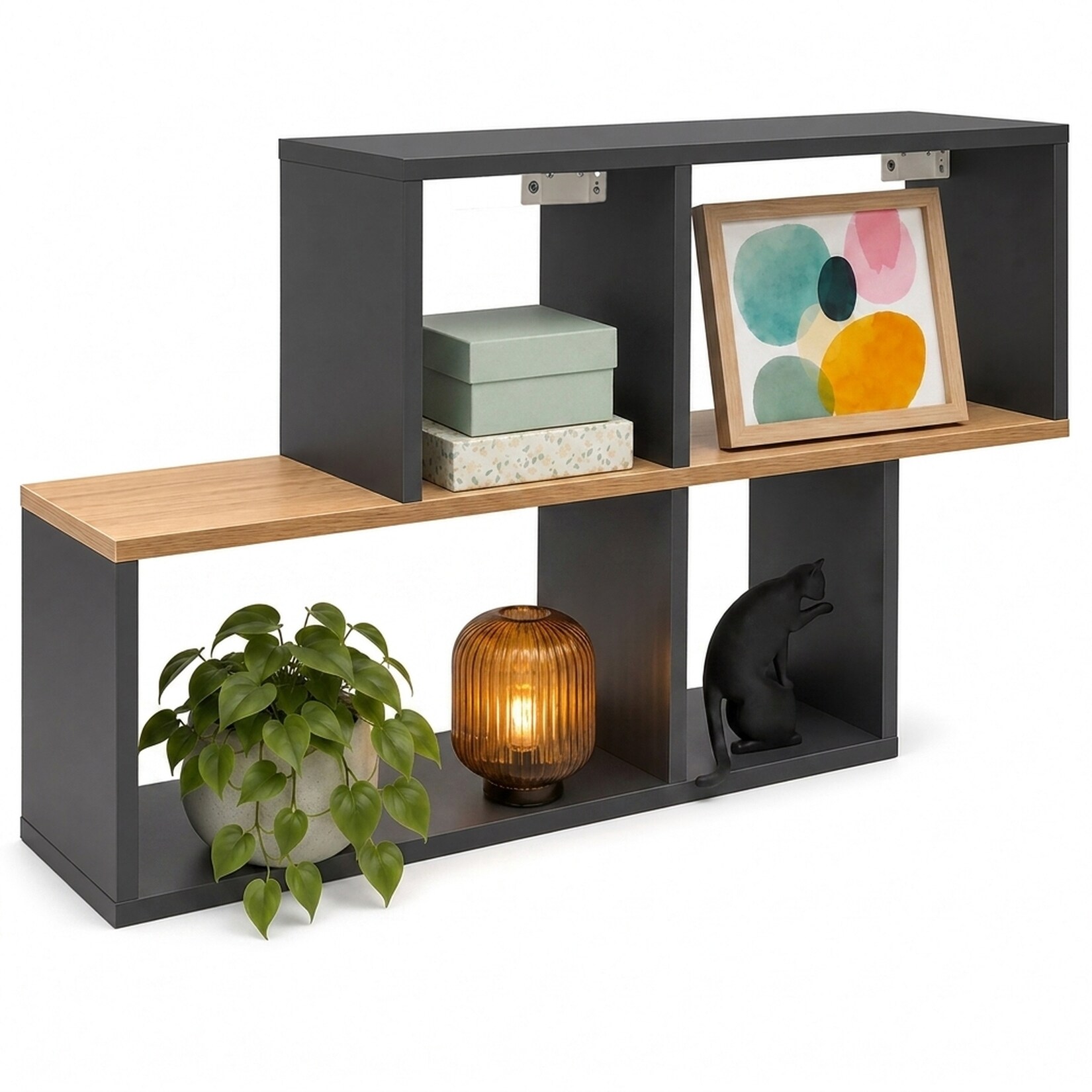 Wandregal mit 5 Fächern, Hängeregal 100 x 53 x 20 cm, Bücherregal und Dekoregal für Wohnzimmer, Büro und Flur - Lusas