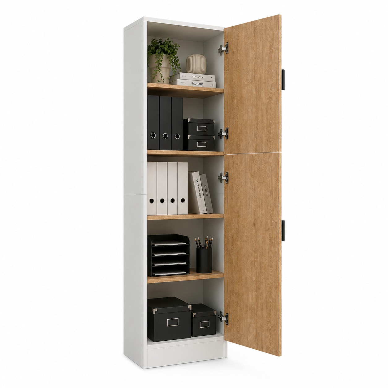 VCM Mehrzweckschrank mit 2 Dreht&uuml;ren, 52 x 183 x 30 cm, Wohnzimmerschrank, B&uuml;roschrank und Aufbewahrungsschrank mit 5 F&auml;cher - Dilos 