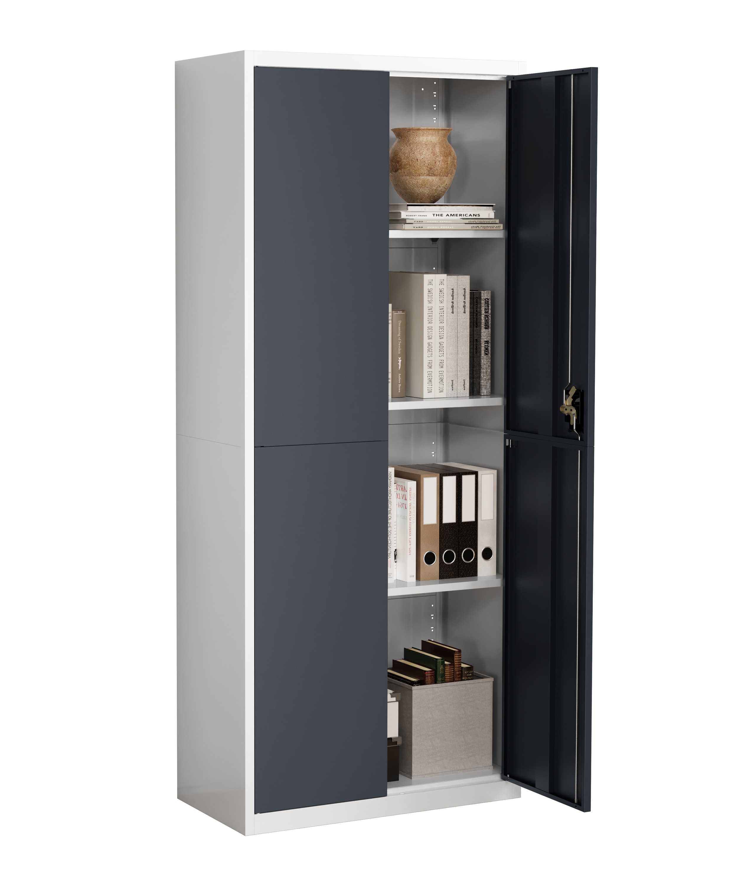 VCM Metall B&uuml;roschrank H. 180 x B. 80 x T. 40 cm / Aktenschrank B&uuml;rom&ouml;bel f&uuml;r Ordner / Stahlschrank abschlie&szlig;bar / Fl&uuml;gelt&uuml;rschrank  Malivo 4 fach mit Dreht&uuml;ren 