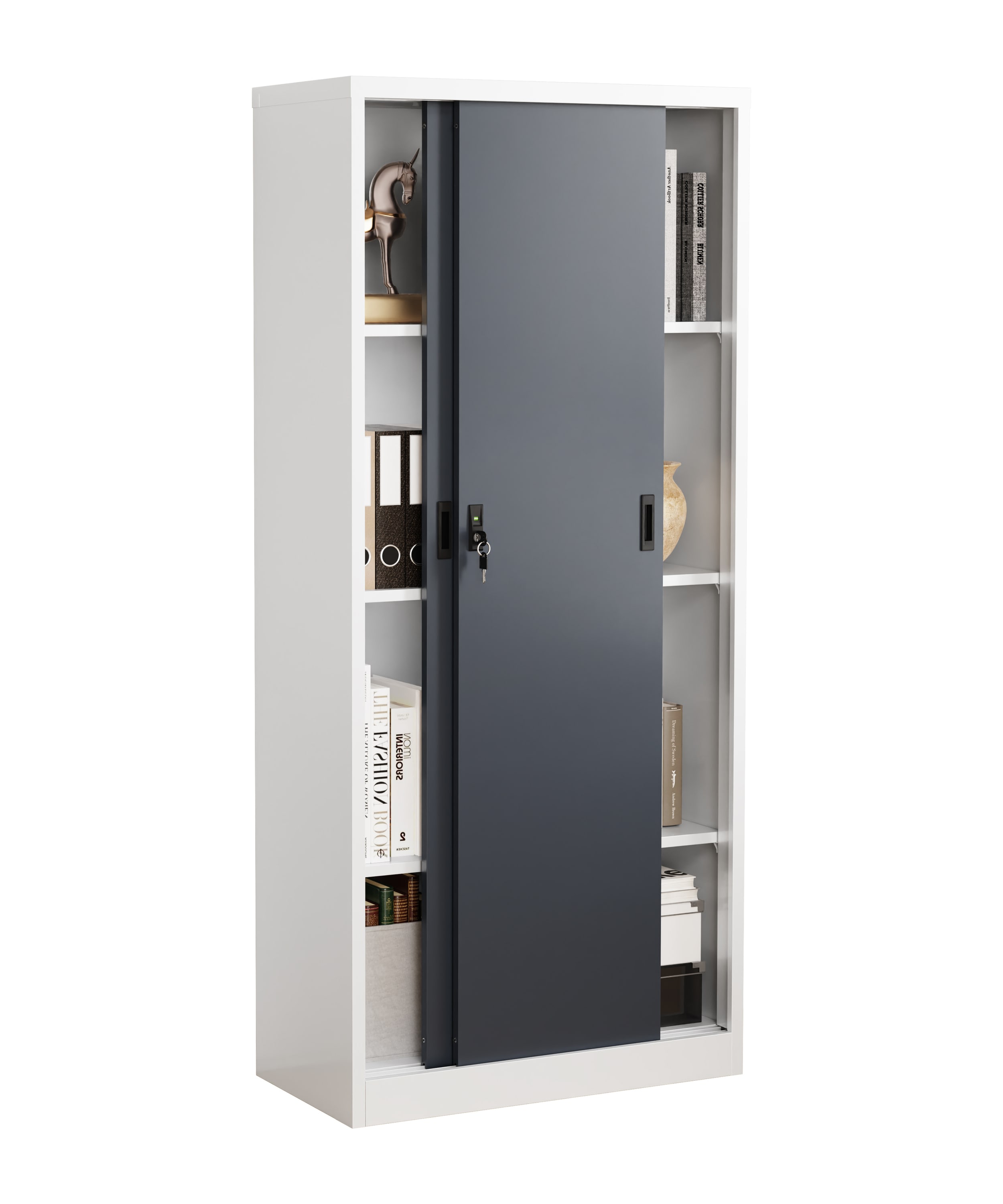 VCM Metall B&uuml;roschrank H. 180 x B. 80 x T. 40 cm / Aktenschrank B&uuml;rom&ouml;bel f&uuml;r Ordner / Stahlschrank abschlie&szlig;bar / Schiebet&uuml;renschrank Malivo 4 fach mit Schiebet&uuml;ren 