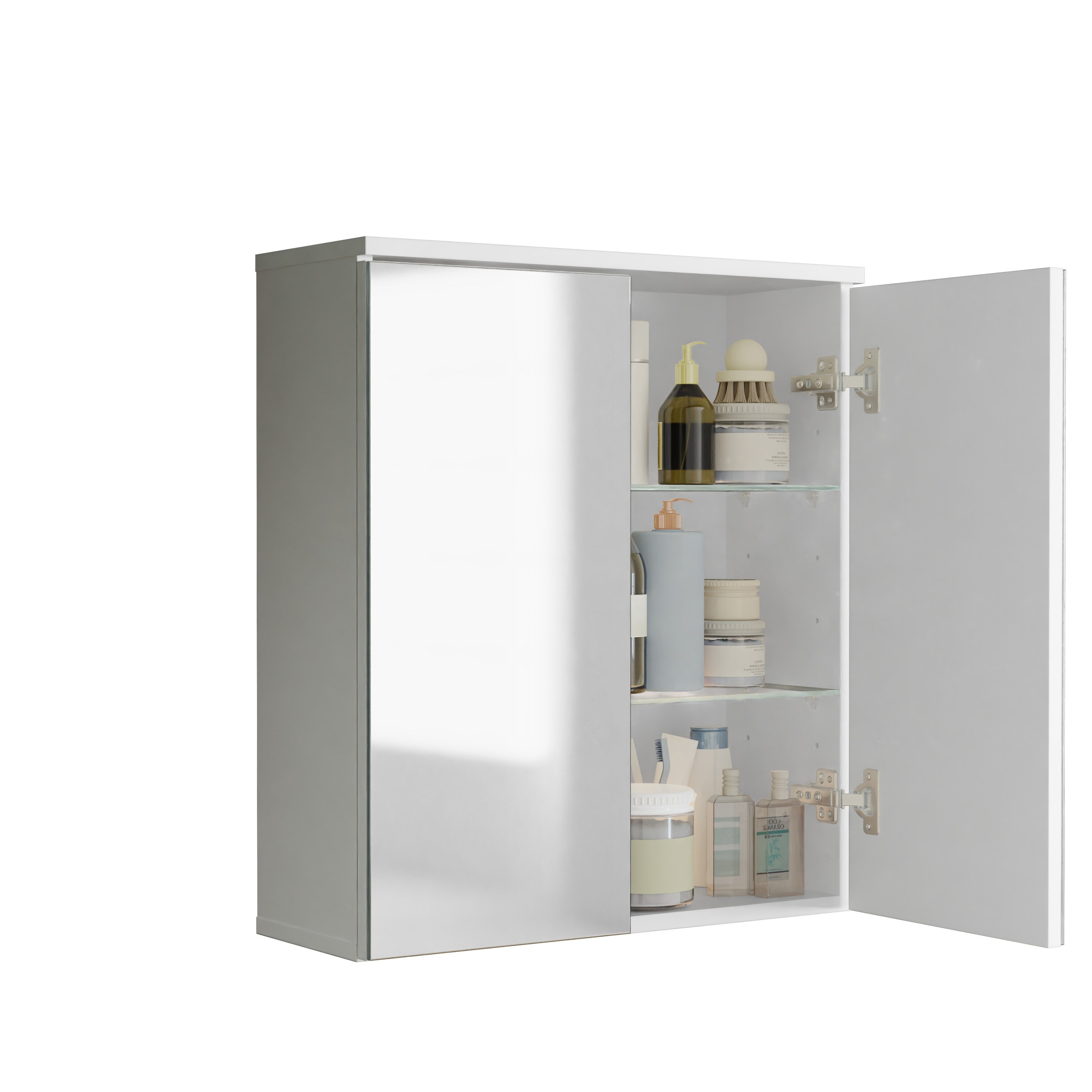 VCM Badschrank - zeitloser Spiegelschrank mit ausreichend Stauraum, Ma&szlig;e ca. H. 61 x B. 54 x T. 20 cm, praktische Aufbewahrungsl&ouml;sung f&uuml;r das Badezimmer, Flonali 