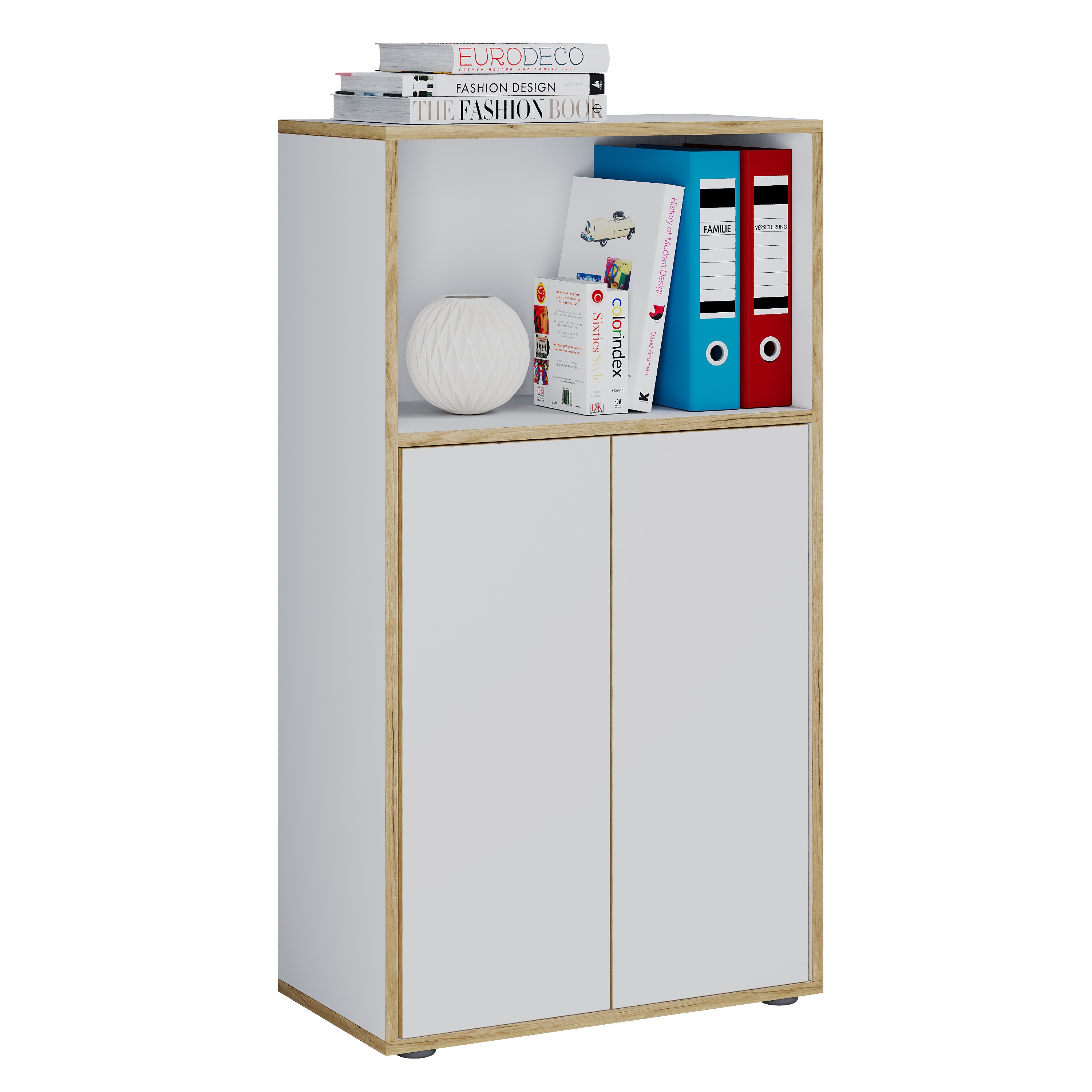 VCM Holz B&uuml;roschrank Ordner Aktenschrank B&uuml;rom&ouml;bel Schrank Salia 3-fach Breite 60 cm Dreht&uuml;ren 
