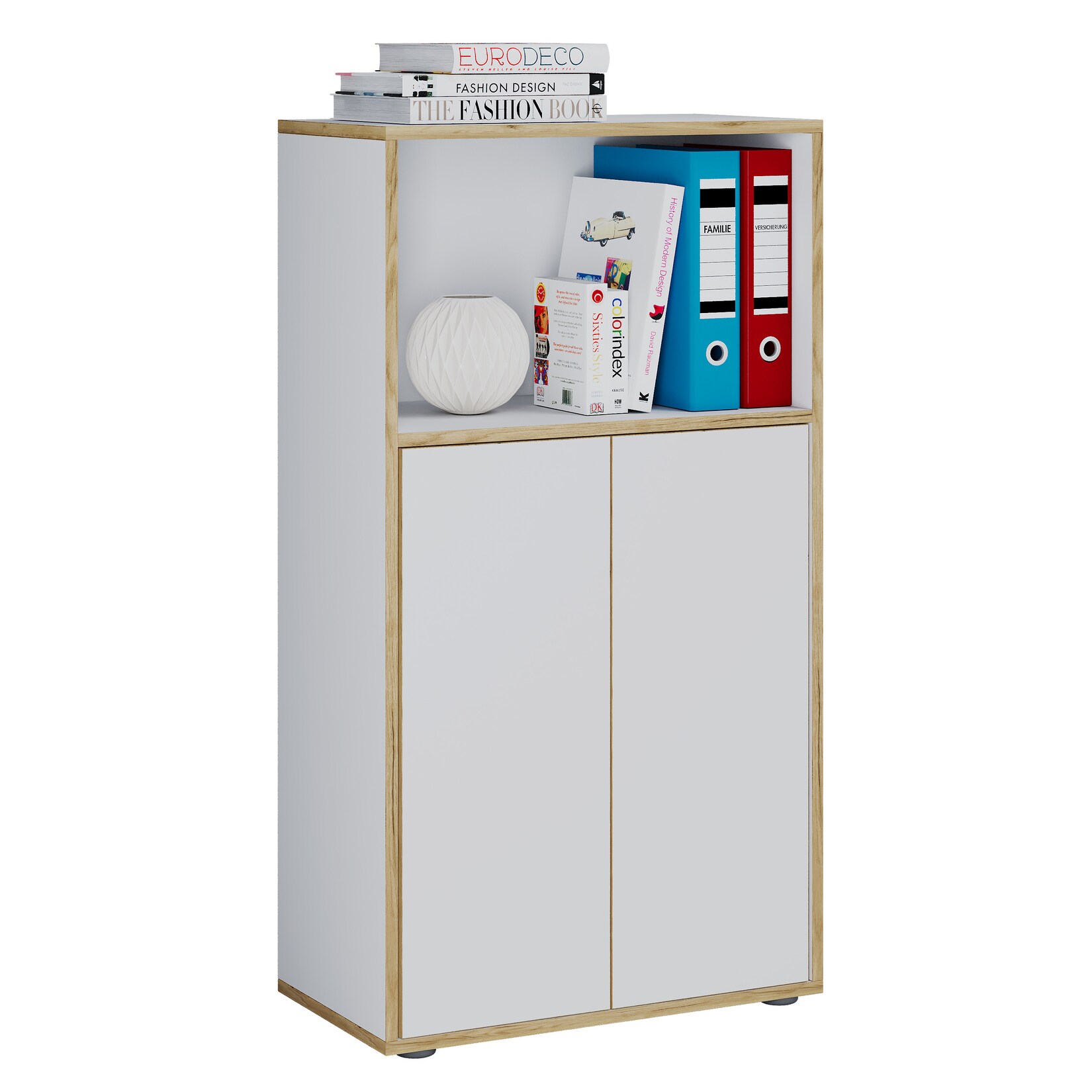 VCM Holz Büroschrank Ordner Aktenschrank Büromöbel Schrank Salia 3-fach Breite 60 cm Drehtüren