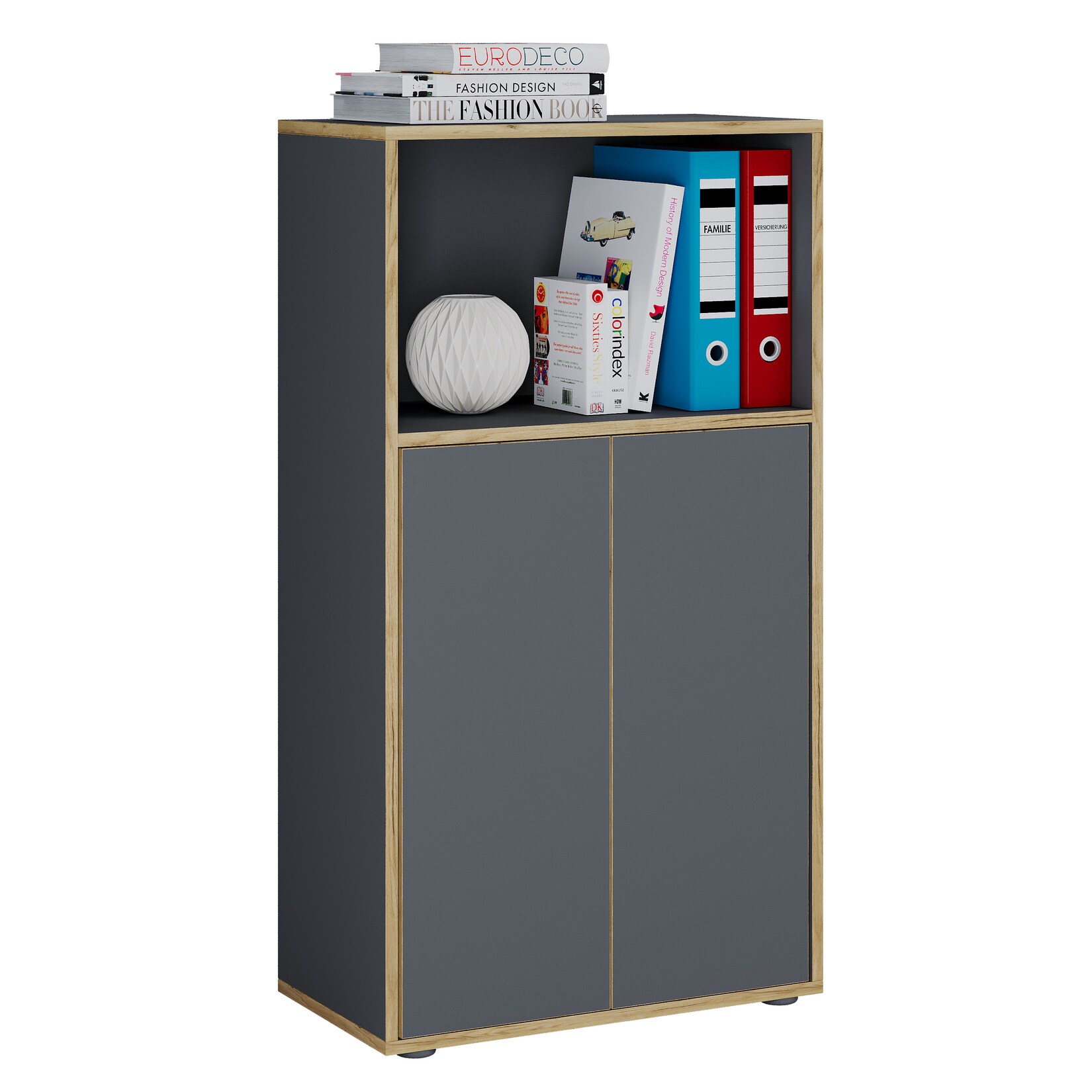 VCM Holz Büroschrank Ordner Aktenschrank Büromöbel Schrank Salia 3-fach Breite 60 cm Drehtüren
