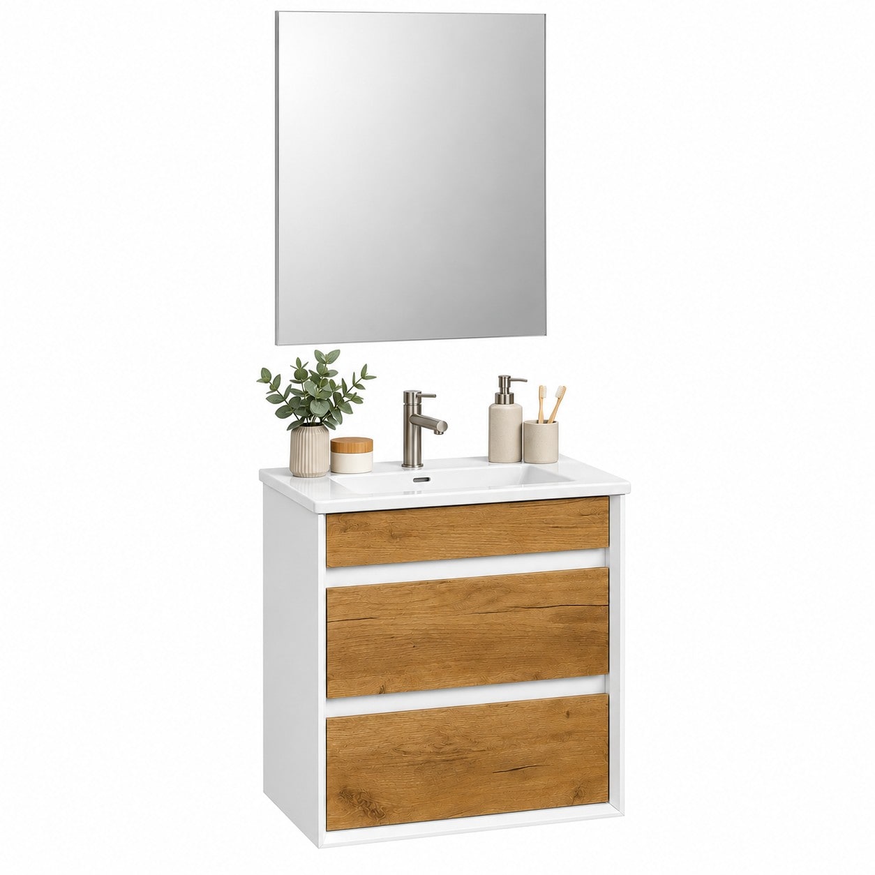 VCM 3-tlg Set, Waschplatz f&uuml;r G&auml;ste WC, schmales G&auml;stebad, Waschtisch Toilette, Badm&ouml;bel Badezimmer Set - Exila 