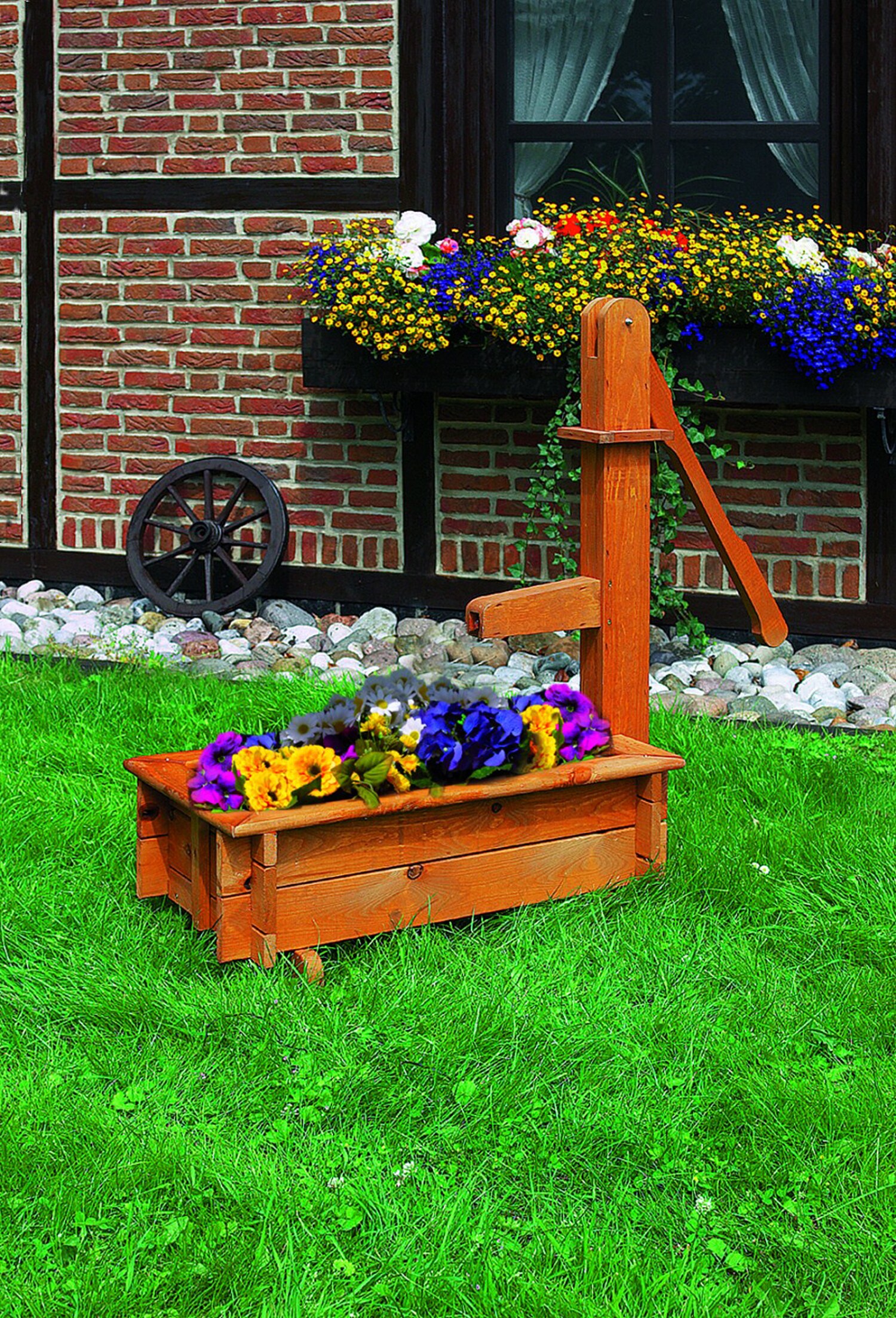 Promadino Holztrog 70 cm mit Holzschwengelpumpe 