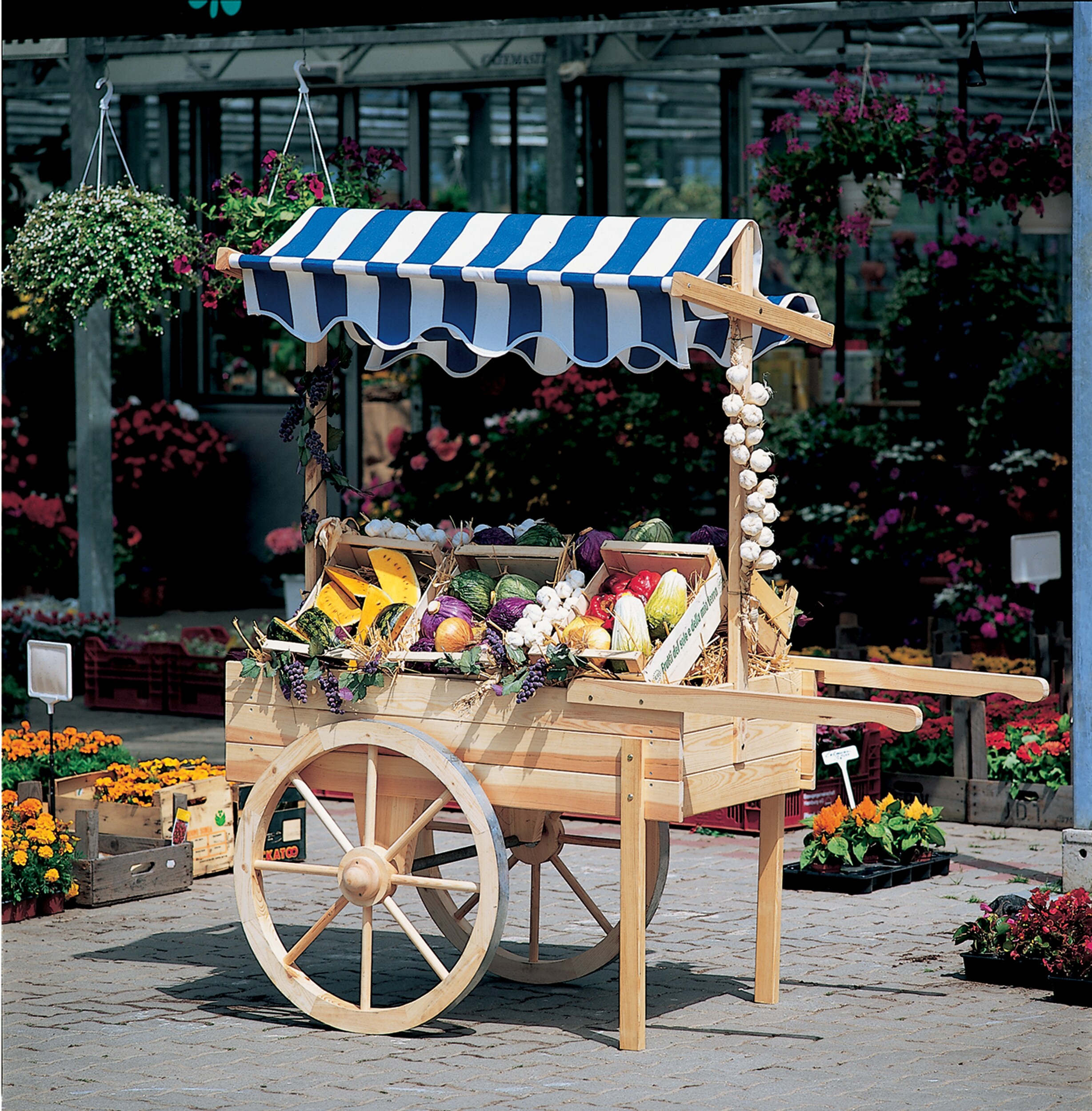 Promadino Marktwagen mit Baldachin wei&szlig;/blau 