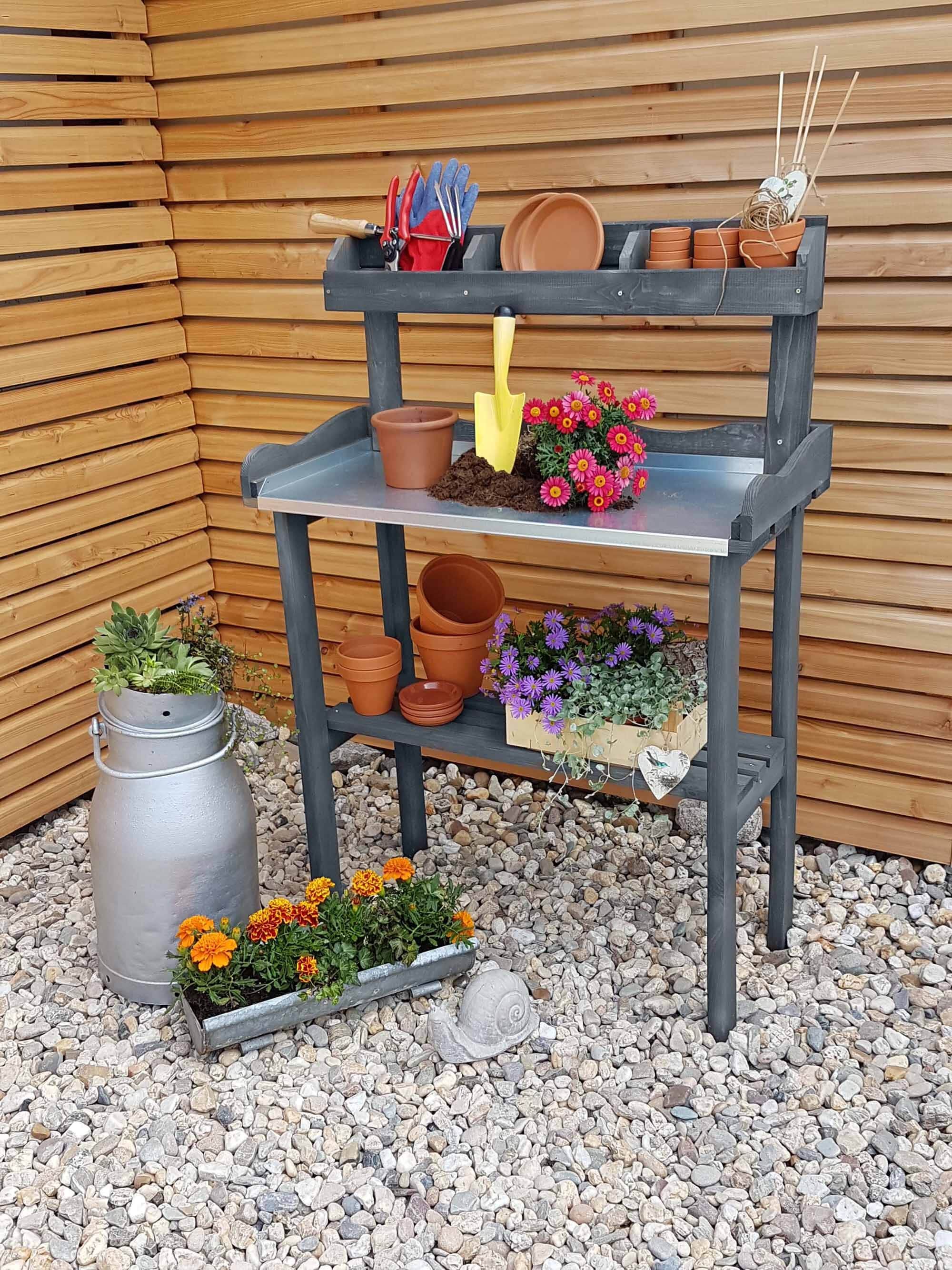 Promadino Pflanztisch mit Ablage, grau 