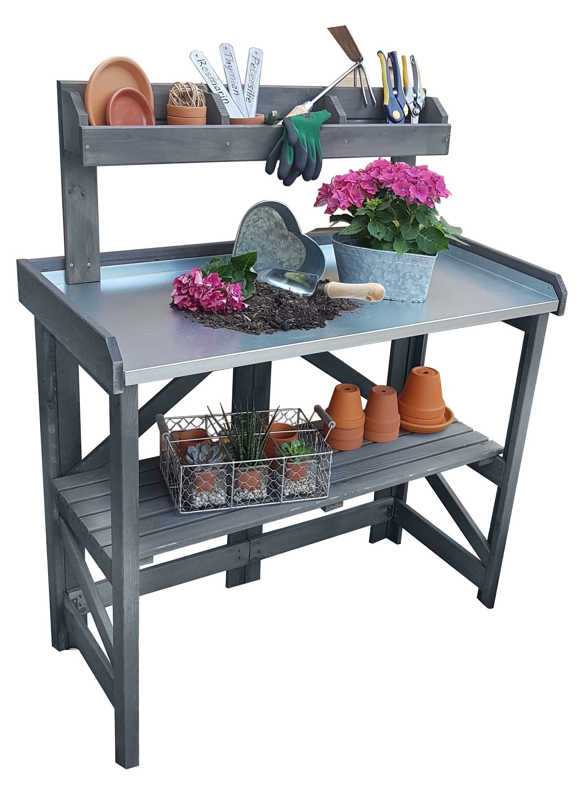 Promadino Pflanztisch klappbar mit Ablage, grau 