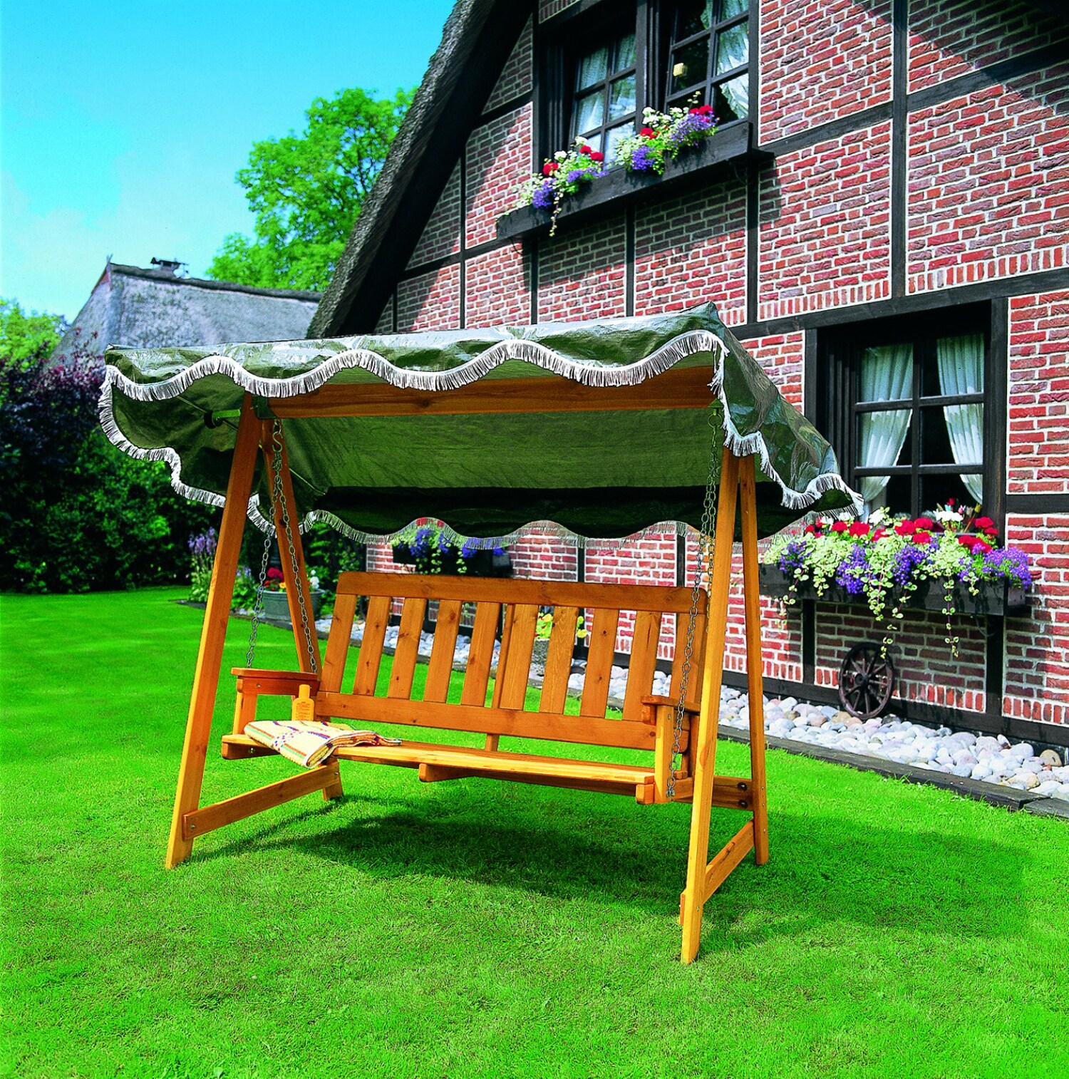 Promadino Hollywoodschaukel mit gr&uuml;nem Dach 