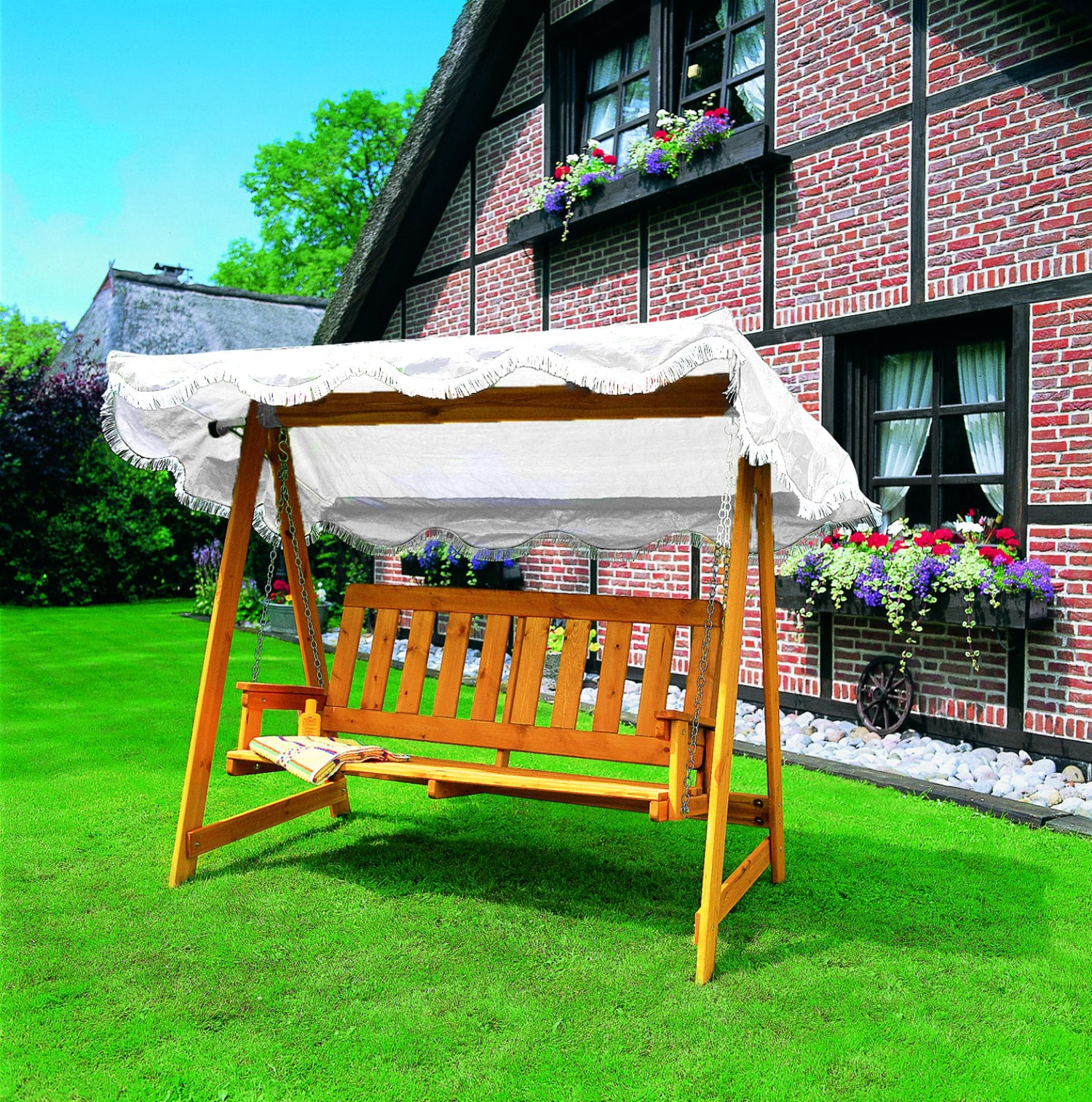 Promadino Hollywoodschaukel mit wei&szlig;em Dach 