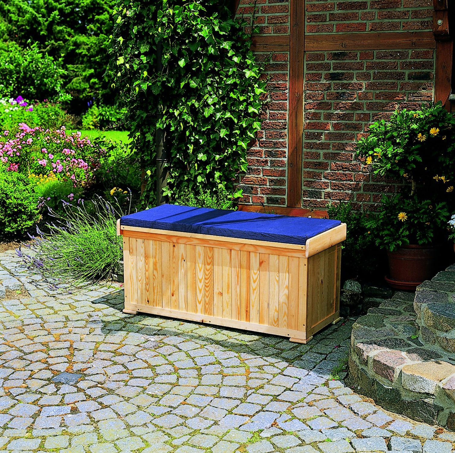 Promadino Sitzbank / Kissentruhe mit Sitzauflage, blau 