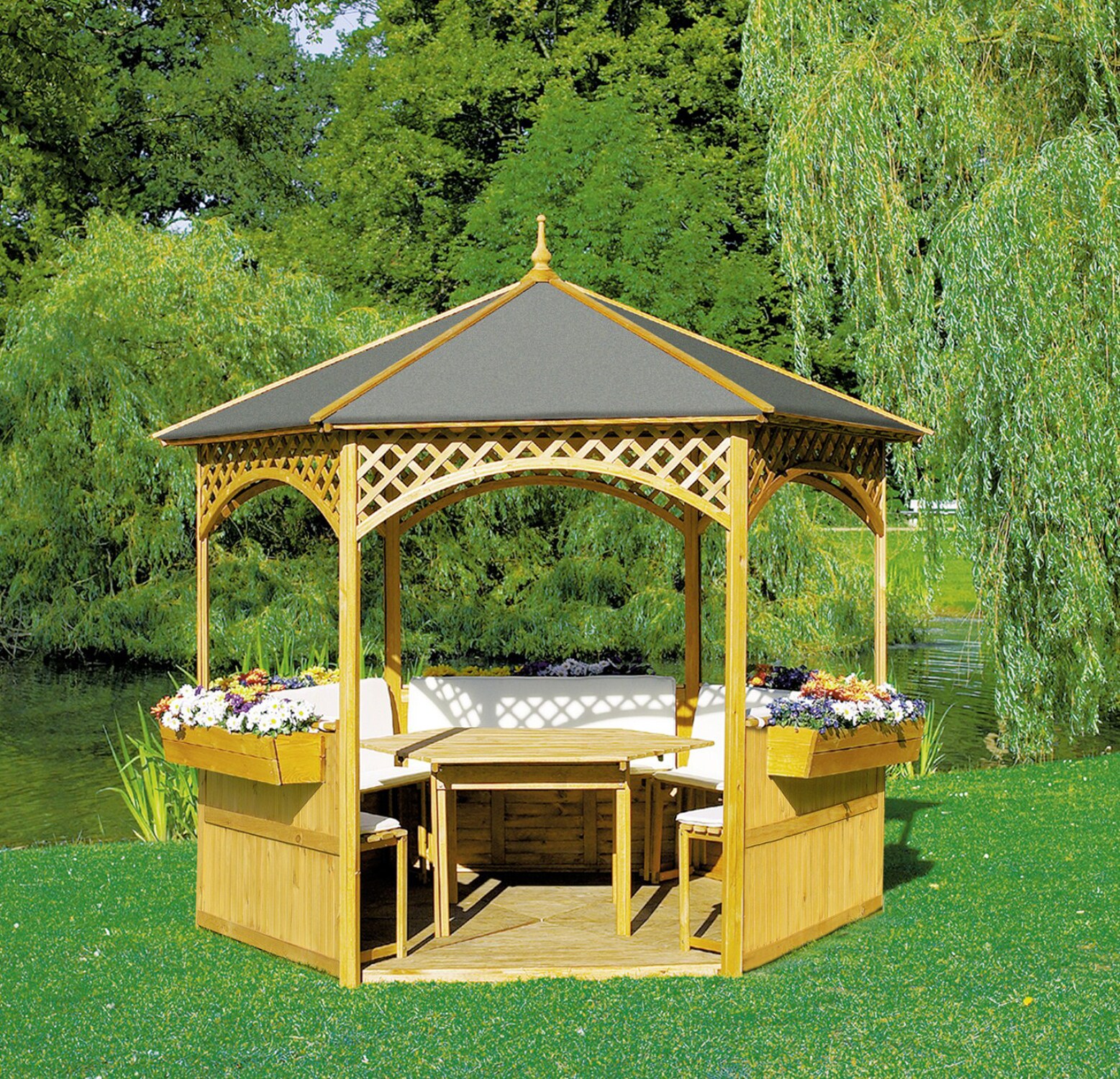 Promadino Pavillon "Palma" mit Dach aus Dachpappe + M&ouml;beln 