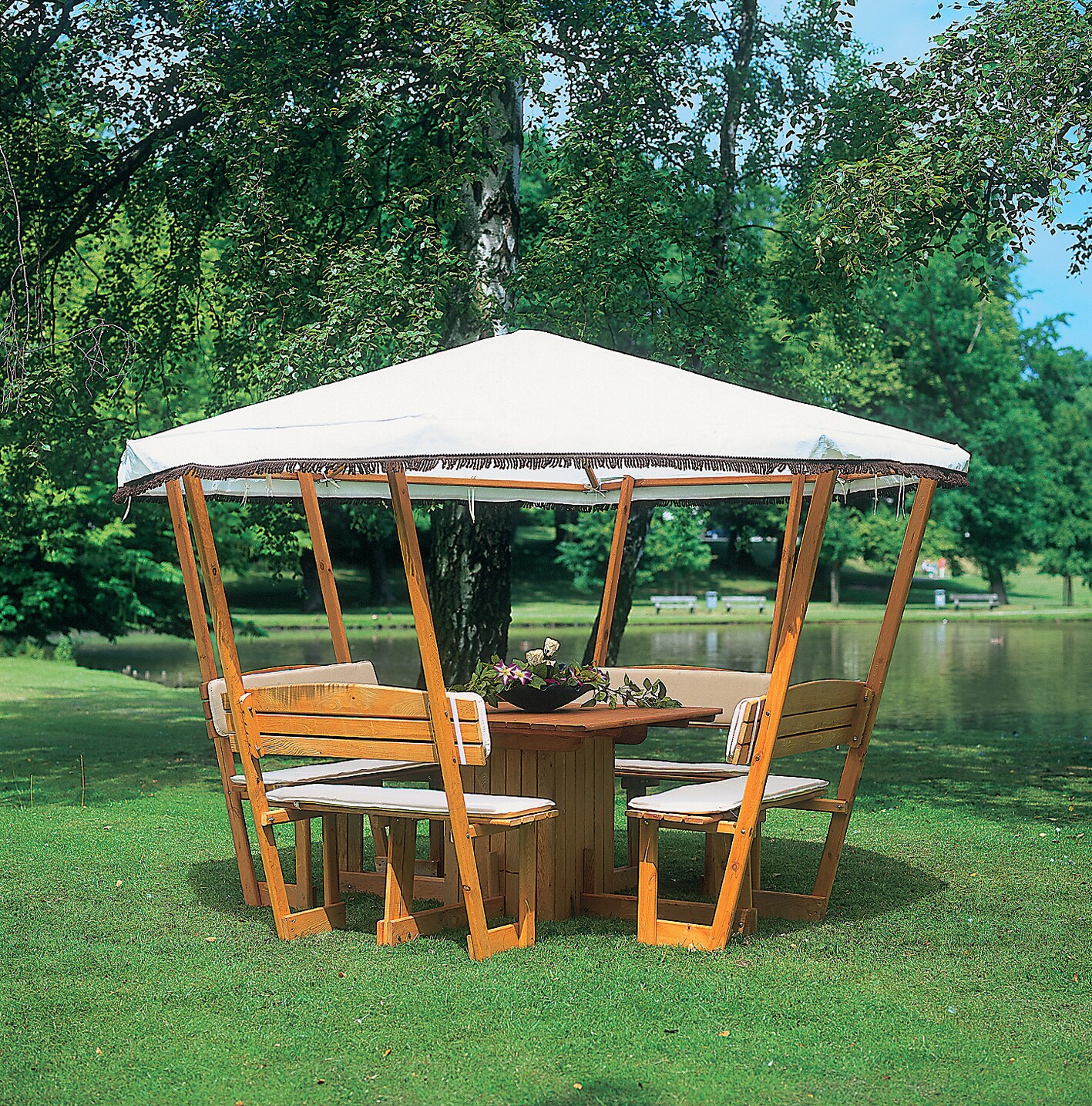 Promadino Pavillon "Rosenheim" mit wei&szlig;em Dach, Set komplett 