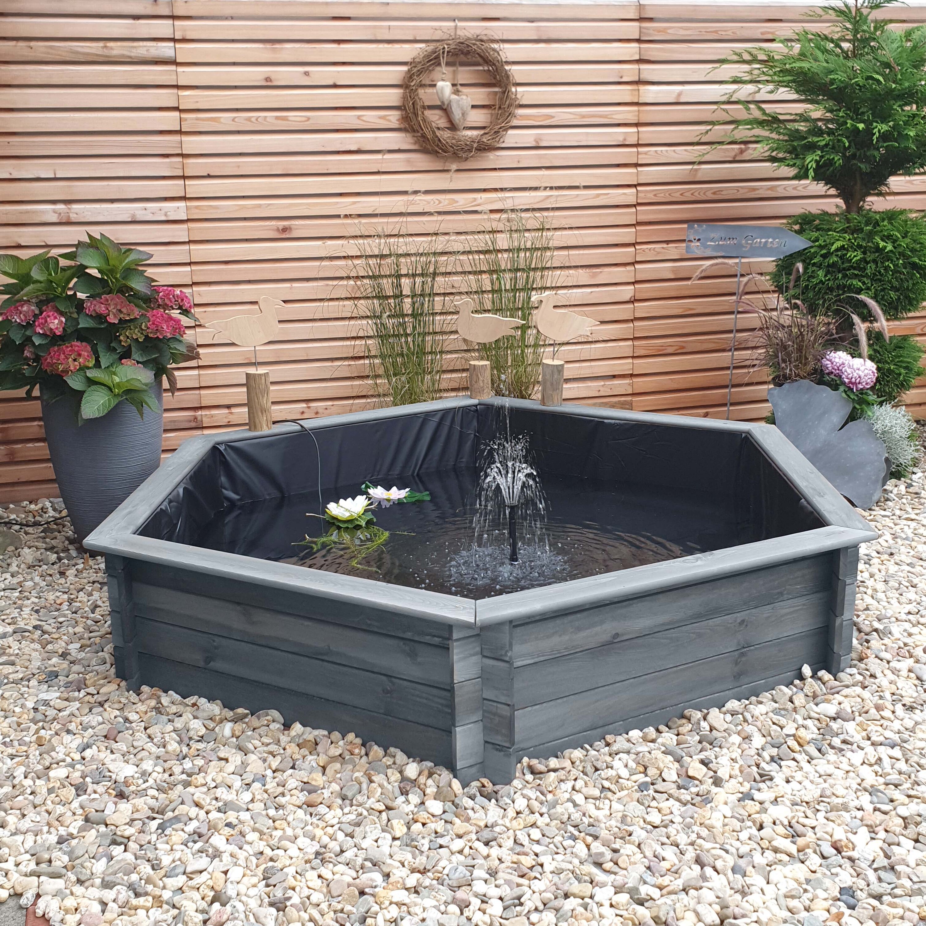 Promadino Sechseck-Hochteich 200cm Solar, grau 