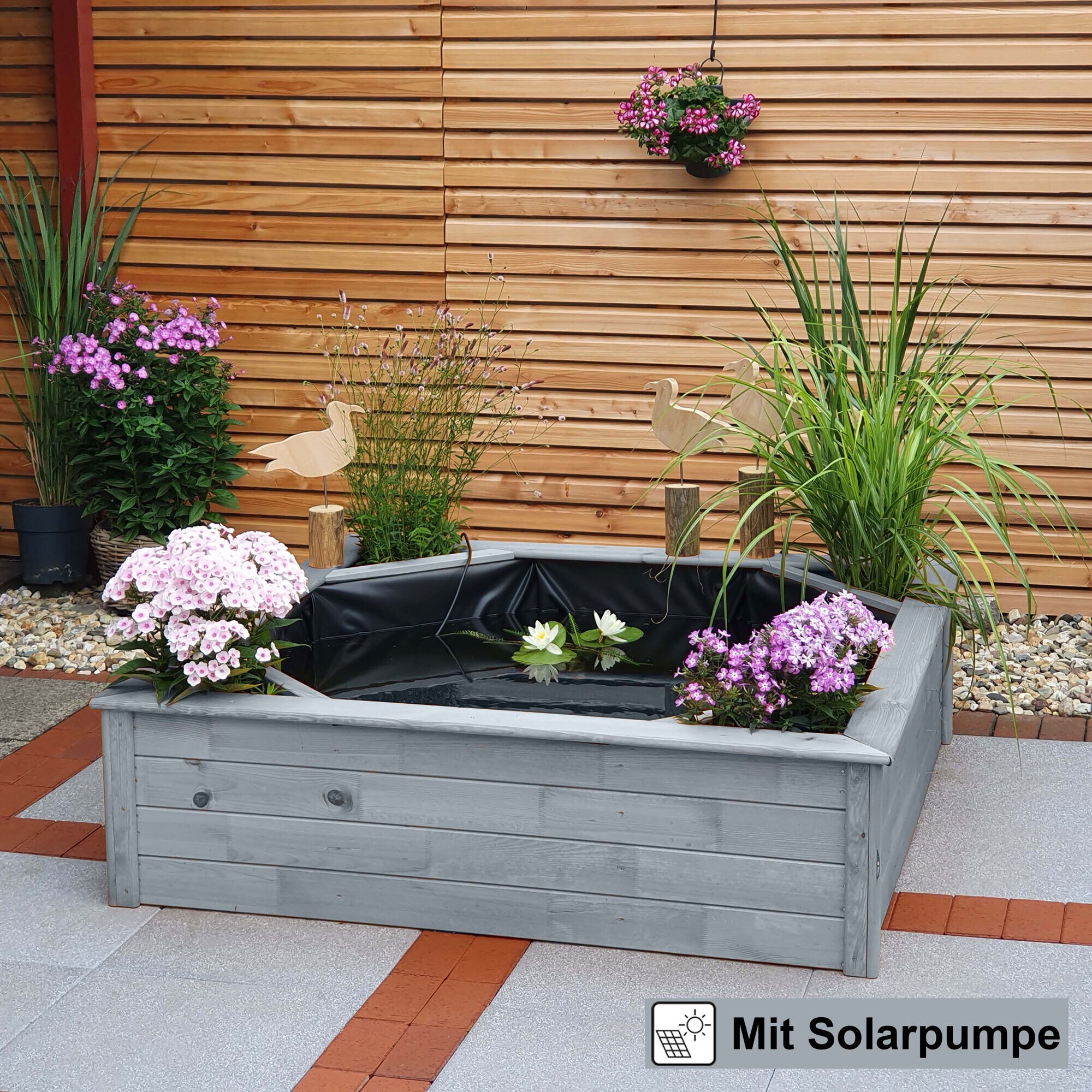 Promadino Hochteich mit 4 seitlichen Pflanzzonen Solar, grau 