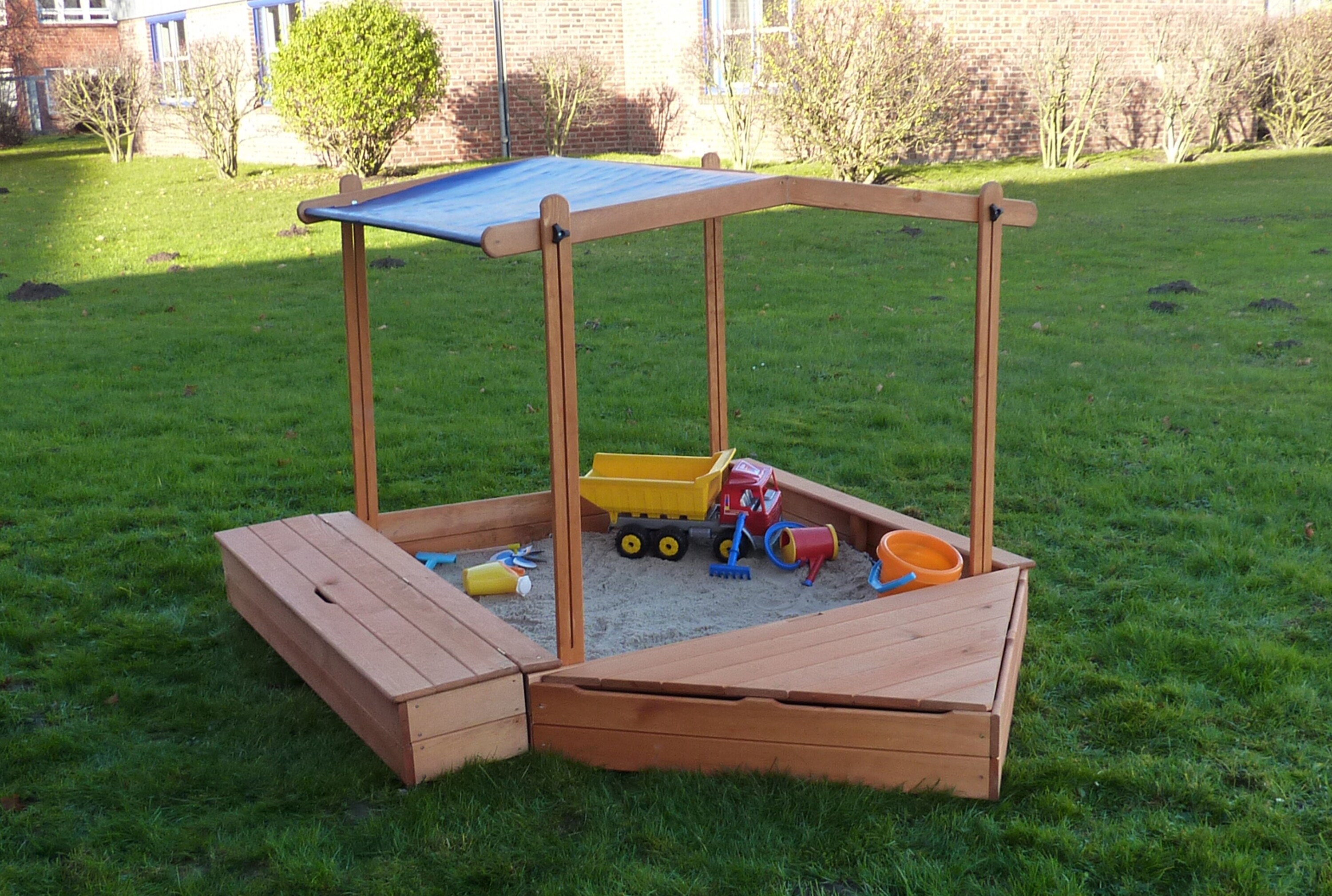 Promadino Sandkasten "MULTI"m Bug-u.Sitzbox+Sonnendach hb 