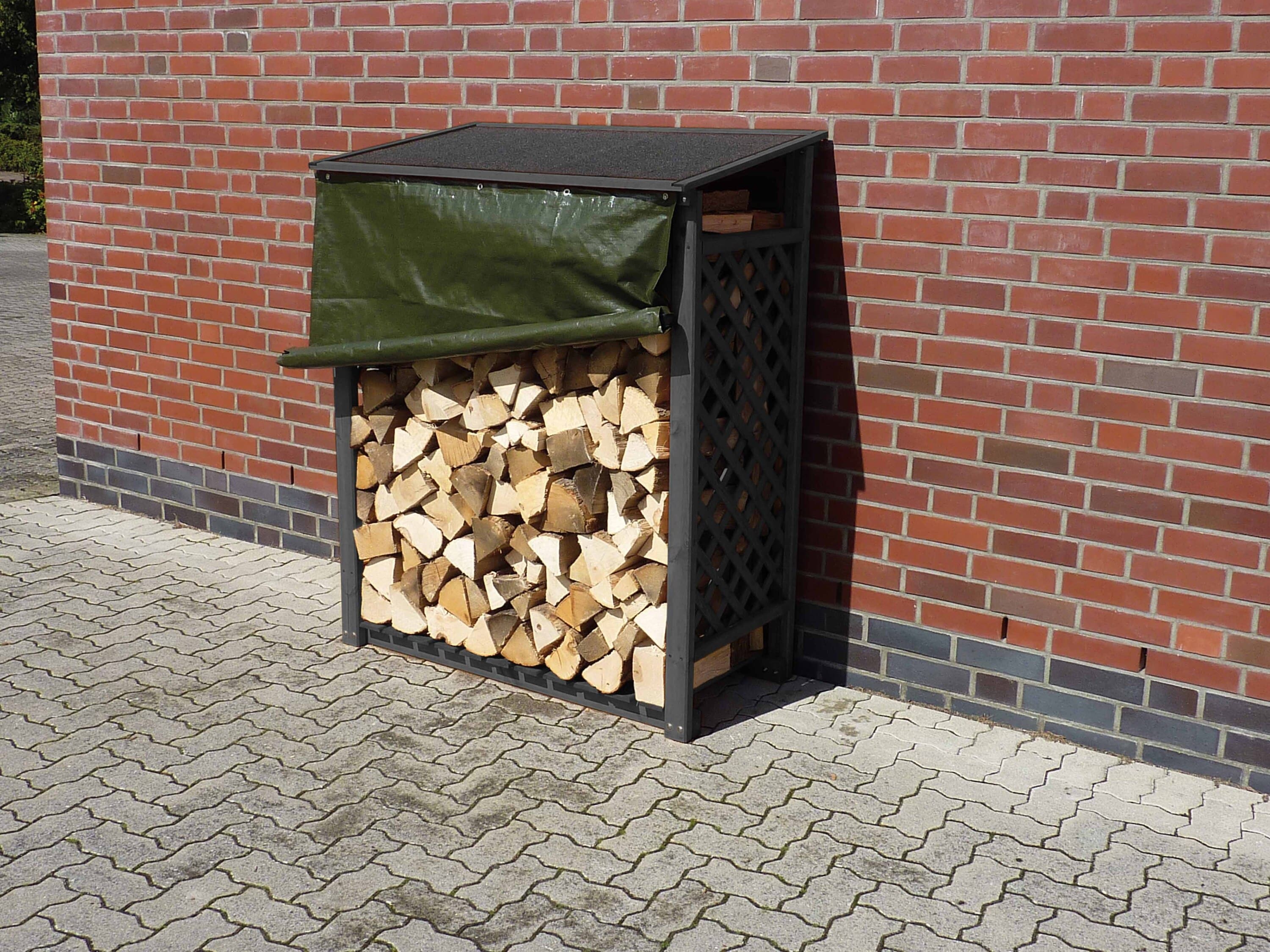 Promadino Kaminholzregal "Speyer" anthrazit mit Wetterschutz 