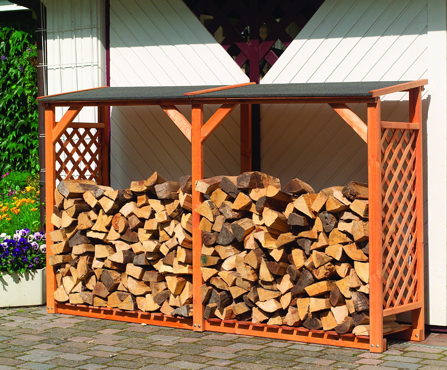 Promadino Kaminholzregal "Speyer" honigbraun mit Erweiterung 