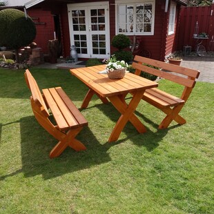 Promadino Holz-Garnitur Landsberg honigbraun 2Bänke + 1Tisch 