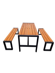 Promadino Sitzgarnitur Sylt, braun lackiert, 2 Bänke+1 Tisch 