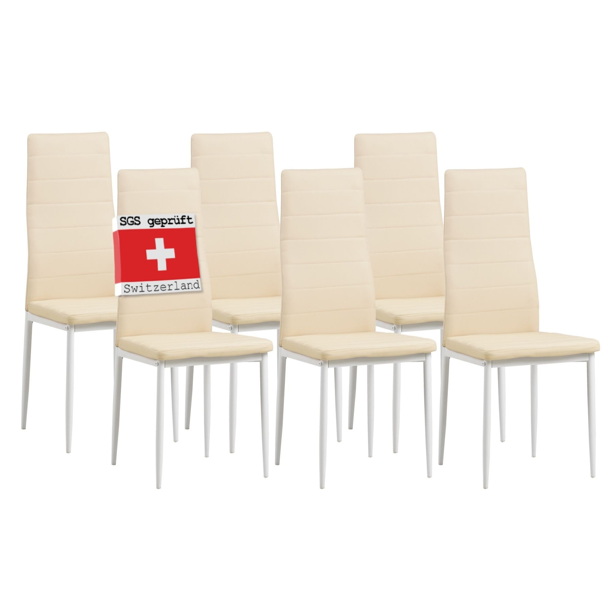 Albatros Esszimmerst&uuml;hle MILANO 6er Set, Beige - Polsterstuhl mit Kunstleder-Bezug, Modernes Stilvolles Design am Esstisch - K&uuml;chenstuhl oder Stuhl Esszimmer mit hoher Belastbarkeit 110kg 